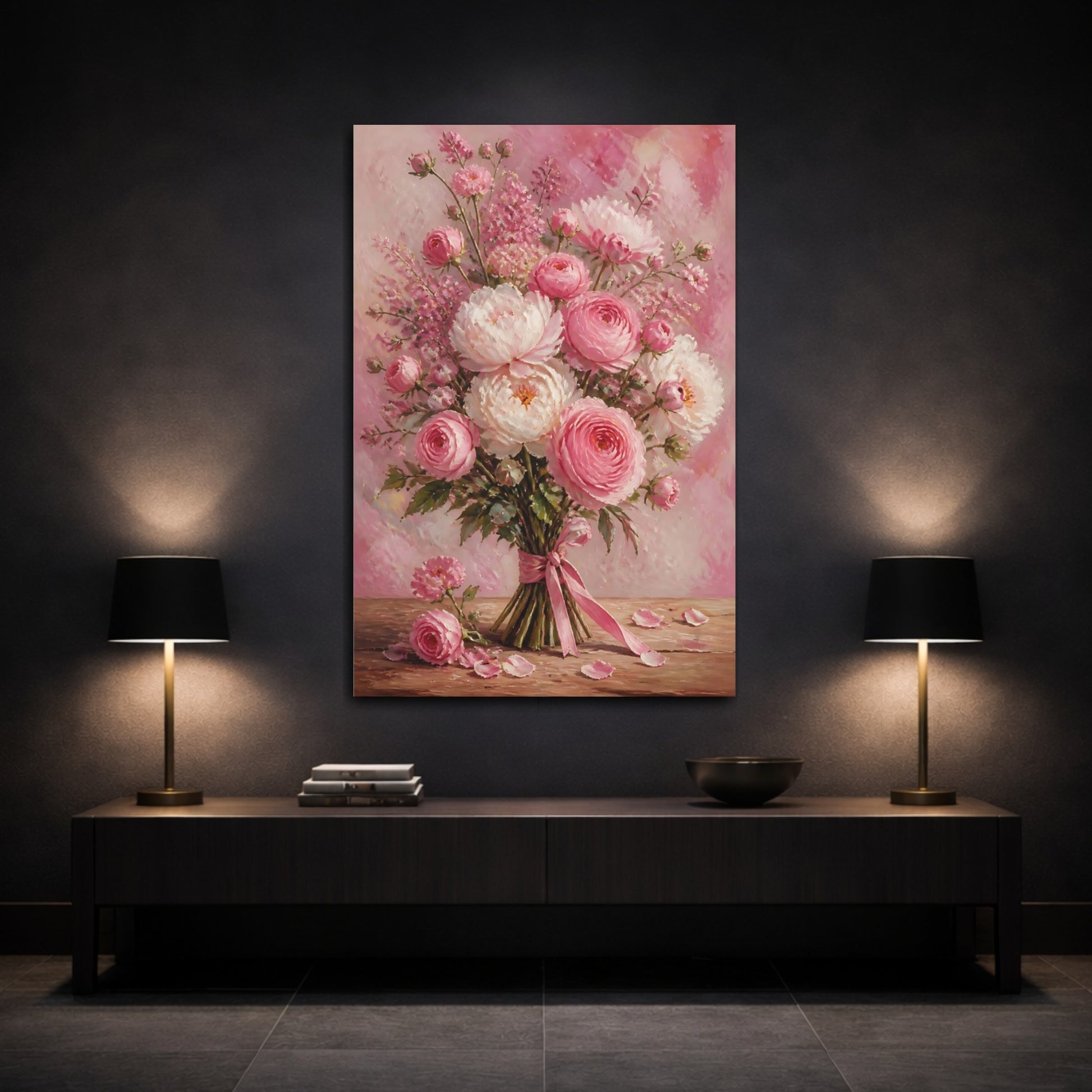 Mockup 3. Pink Peony Flowers Bouquet shown as canvas print
