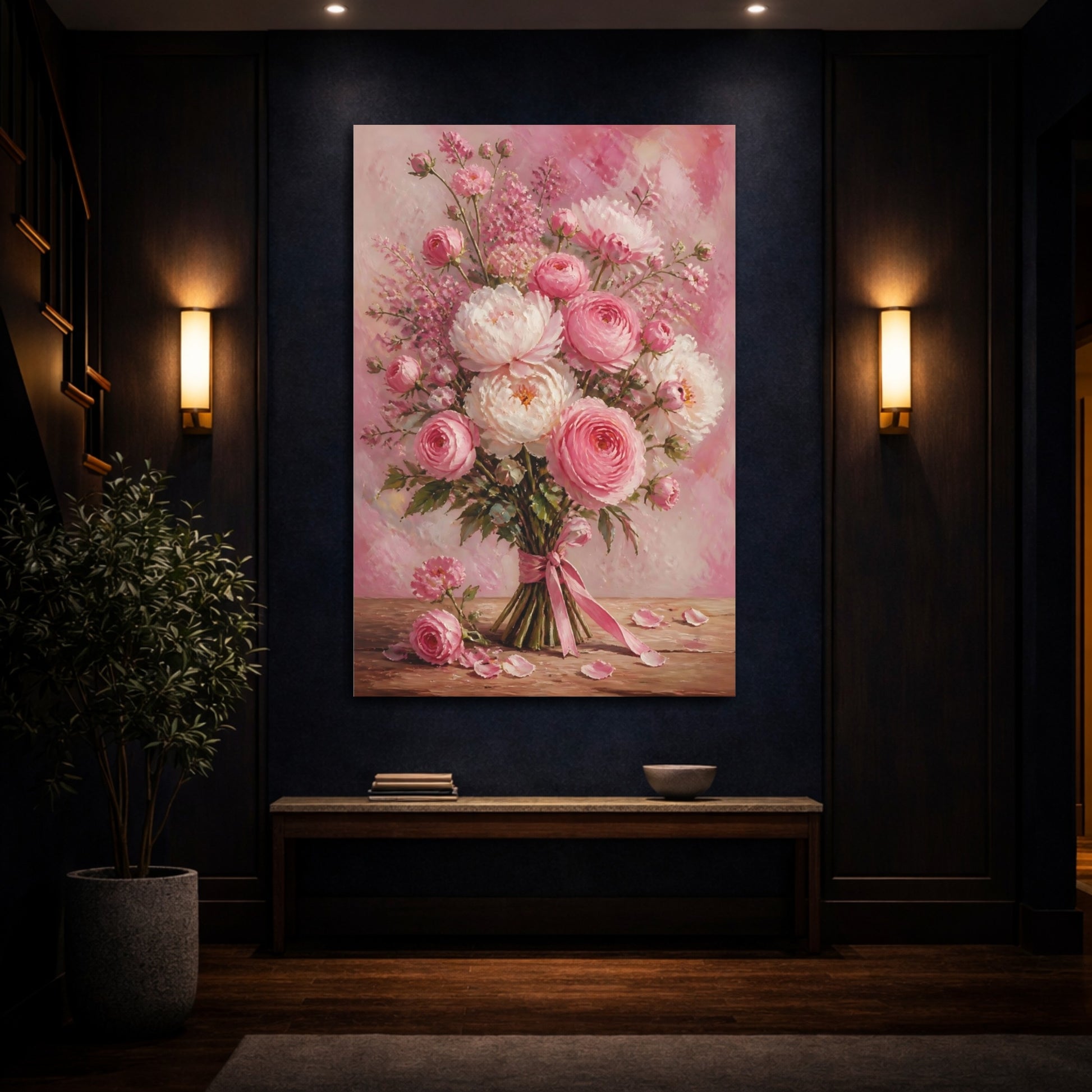 Mockup 4. Pink Peony Flowers Bouquet shown as canvas print