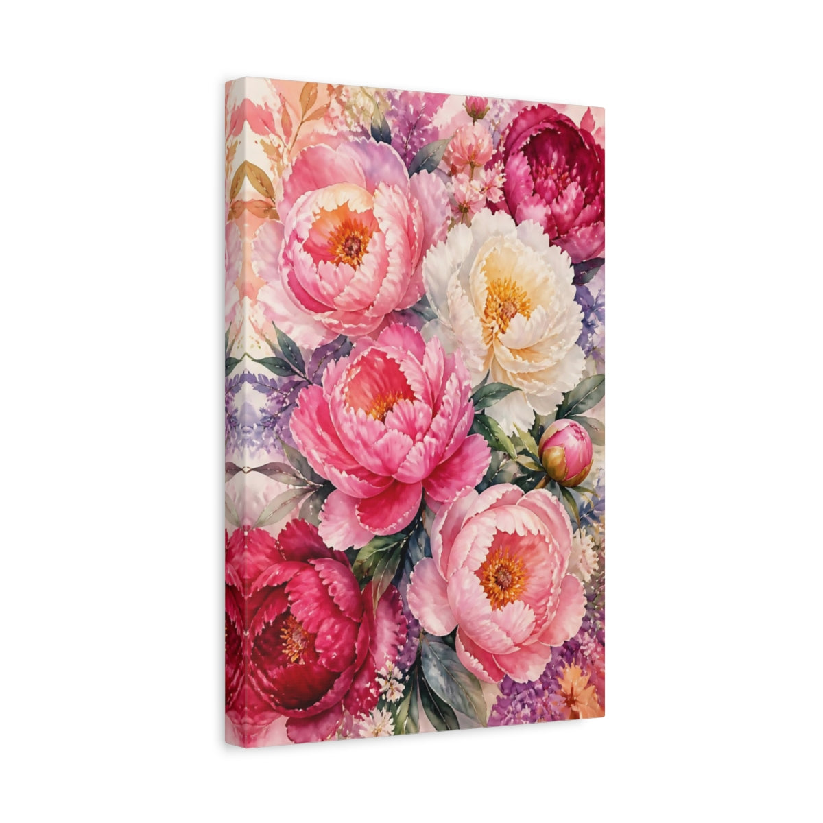 Side Mockup 4. Pink Peony Flowers shown as canvas print
