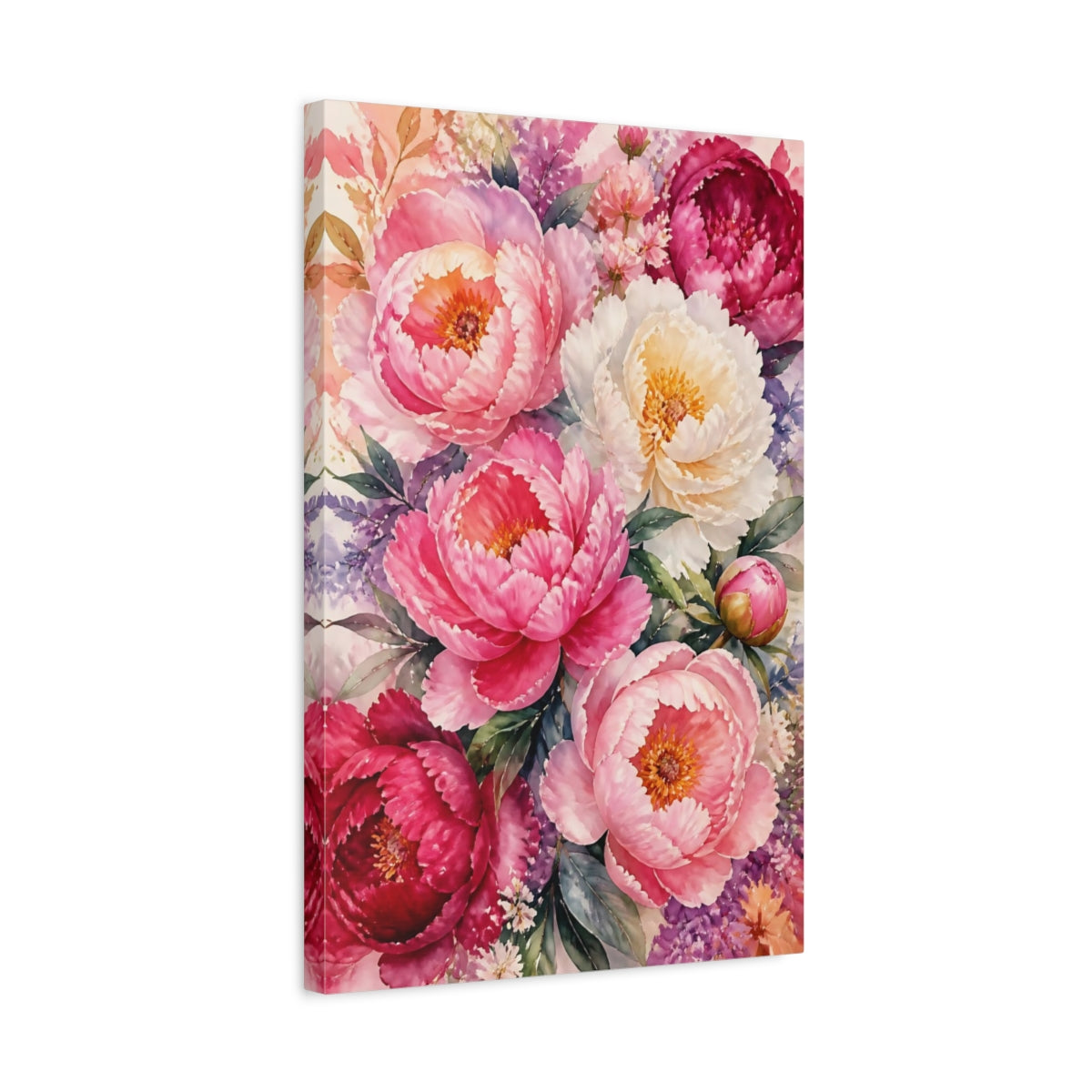 Side Mockup 3. Pink Peony Flowers shown as canvas print