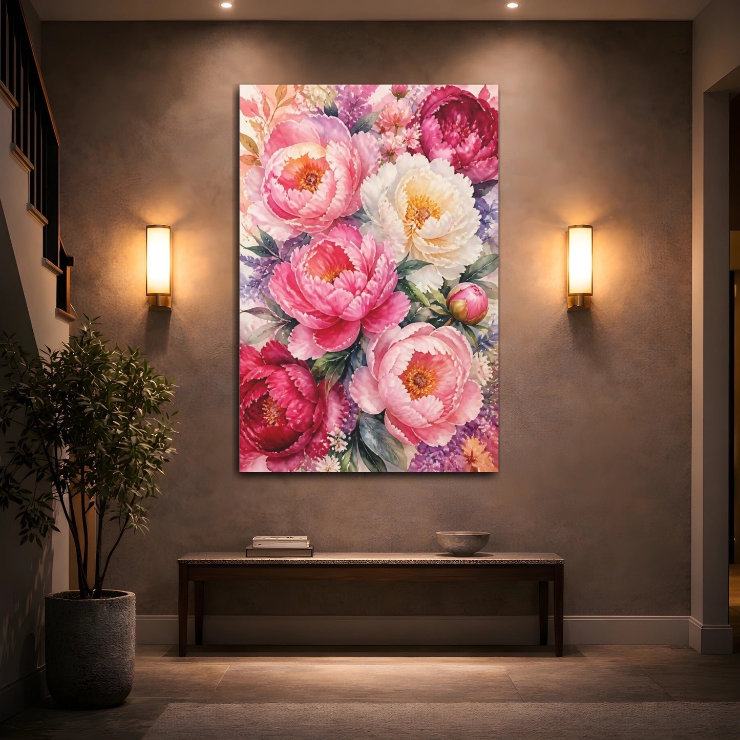 Mockup 2. Pink Peony Flowers shown as canvas print