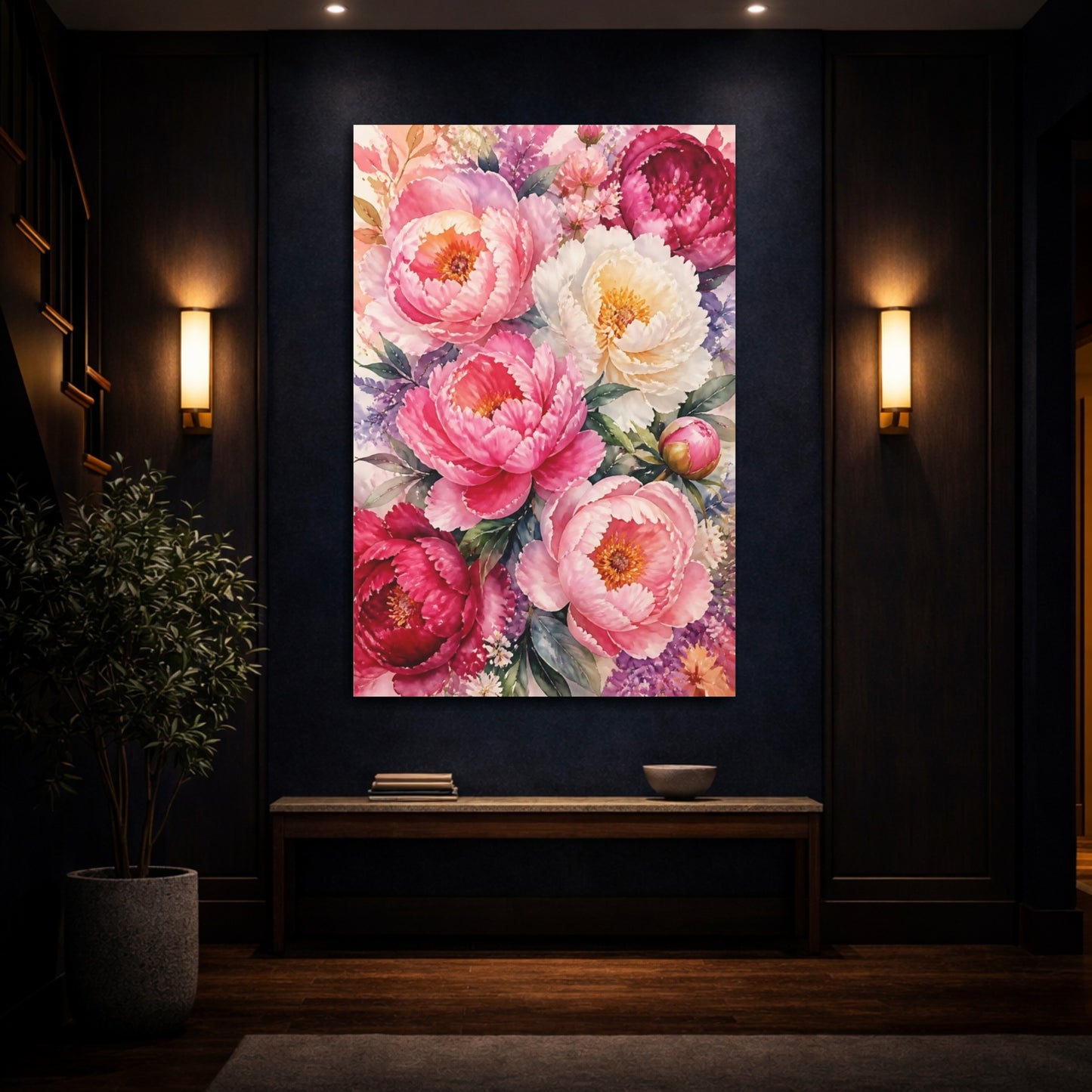 Mockup 4. Pink Peony Flowers shown as canvas print