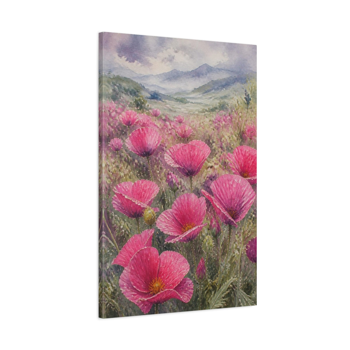 Main Mockup. Pink Poppy Flowers Field shown as canvas print