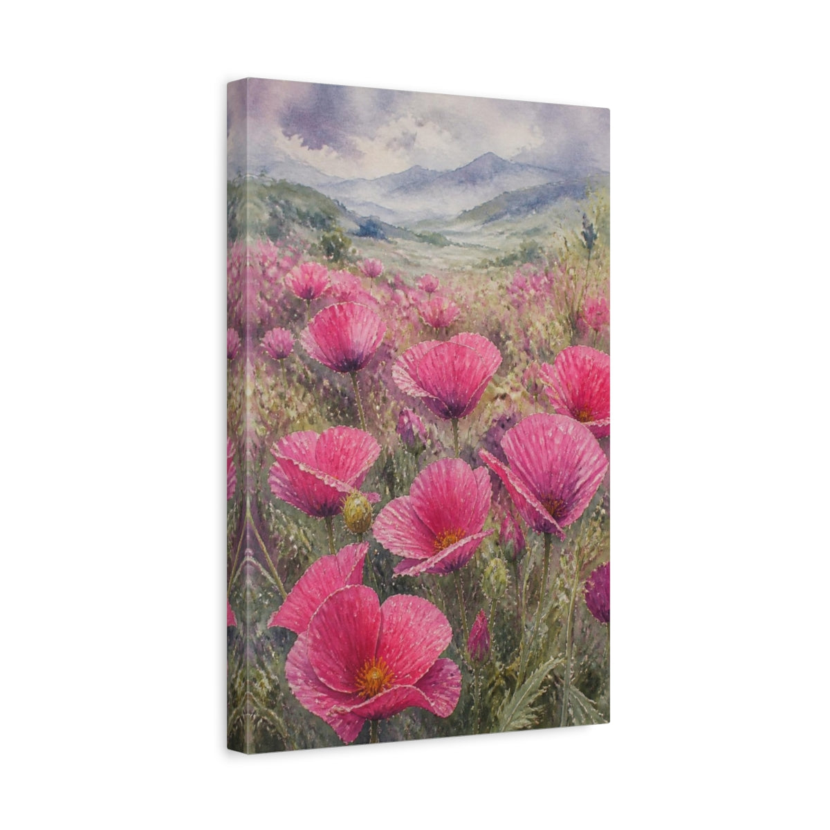 Side Mockup 4. Pink Poppy Flowers Field shown as canvas print