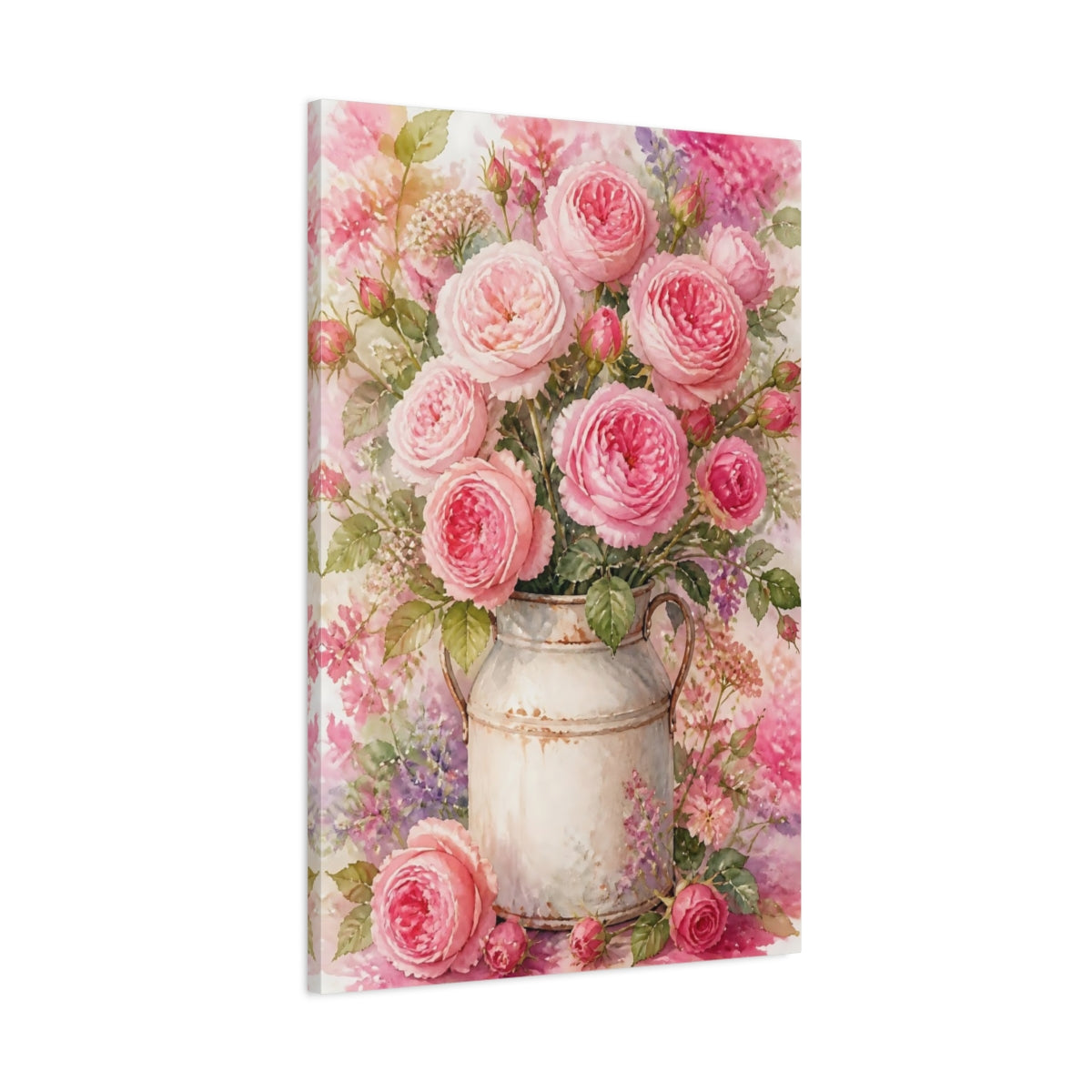 Main Mockup. Pink Roses In Milk Can shown as canvas print