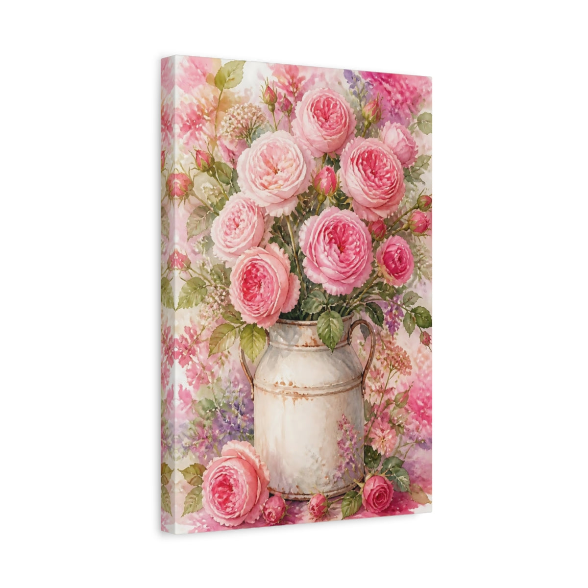 Side Mockup 4. Pink Roses In Milk Can shown as canvas print