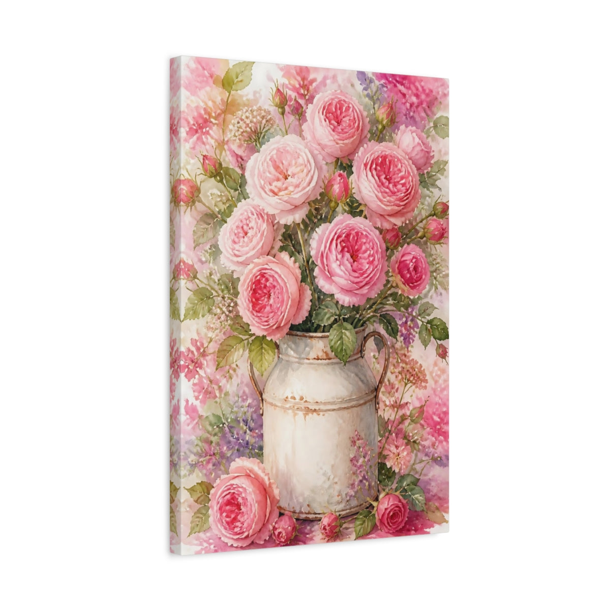 Side Mockup 3. Pink Roses In Milk Can shown as canvas print