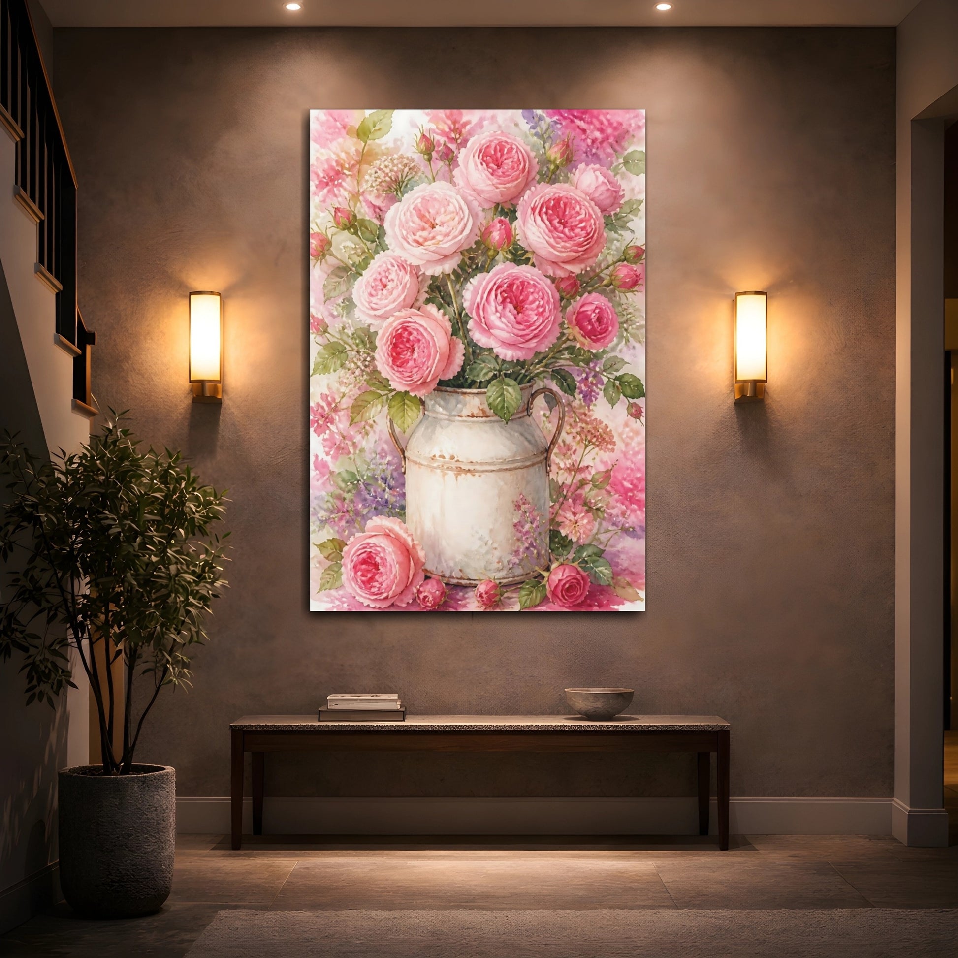 Mockup 2. Pink Roses In Milk Can shown as canvas print