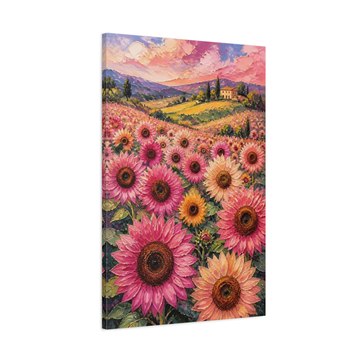 Main Mockup. Pink Sunflower Meadow shown as canvas print