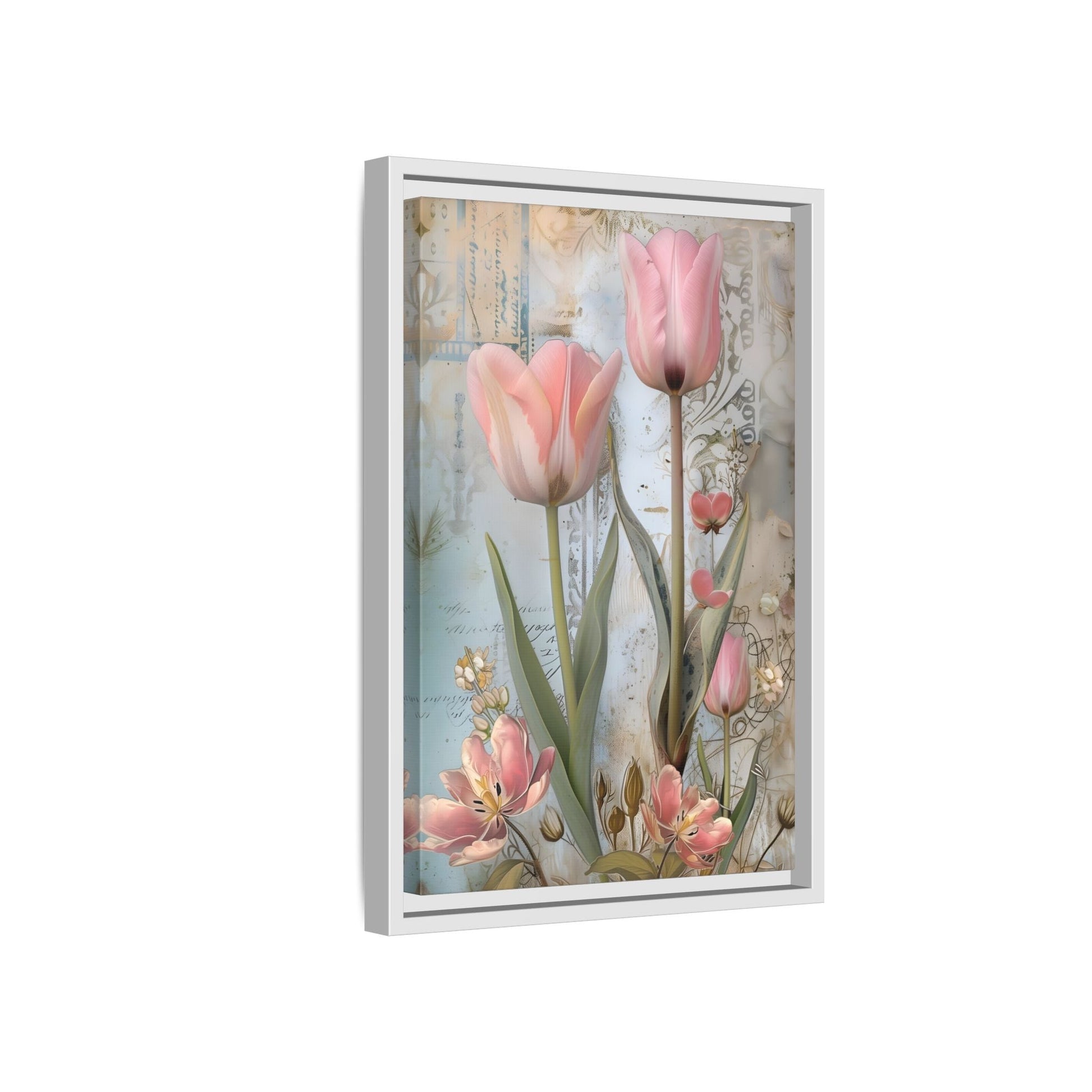 Pink Tulips Framed Canvas Floral Wall Art Prints - YesArtYes