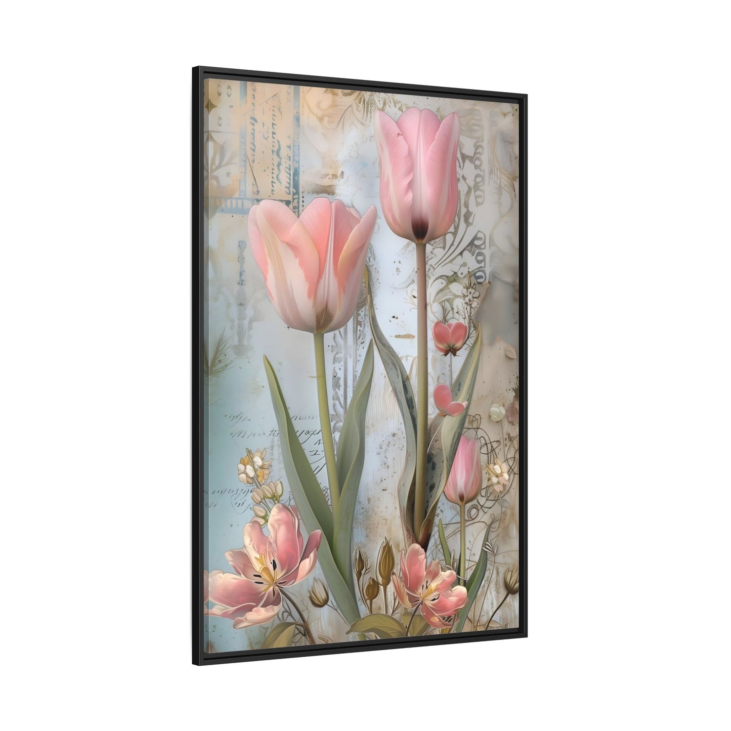 Pink Tulips Framed Canvas Floral Wall Art Prints - YesArtYes