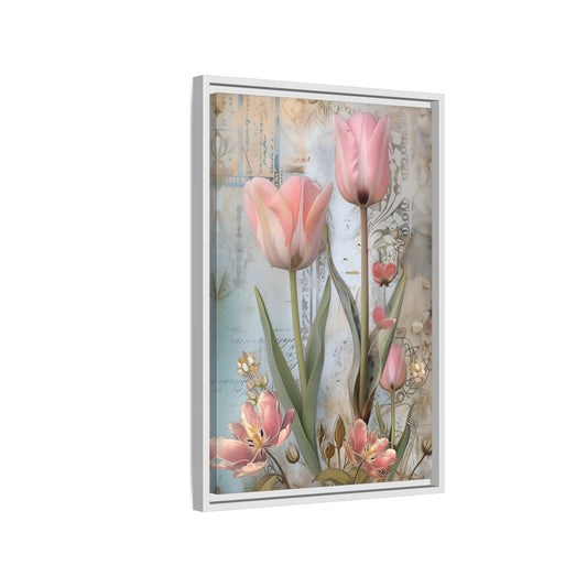 Pink Tulips Framed Canvas Floral Wall Art Prints - YesArtYes