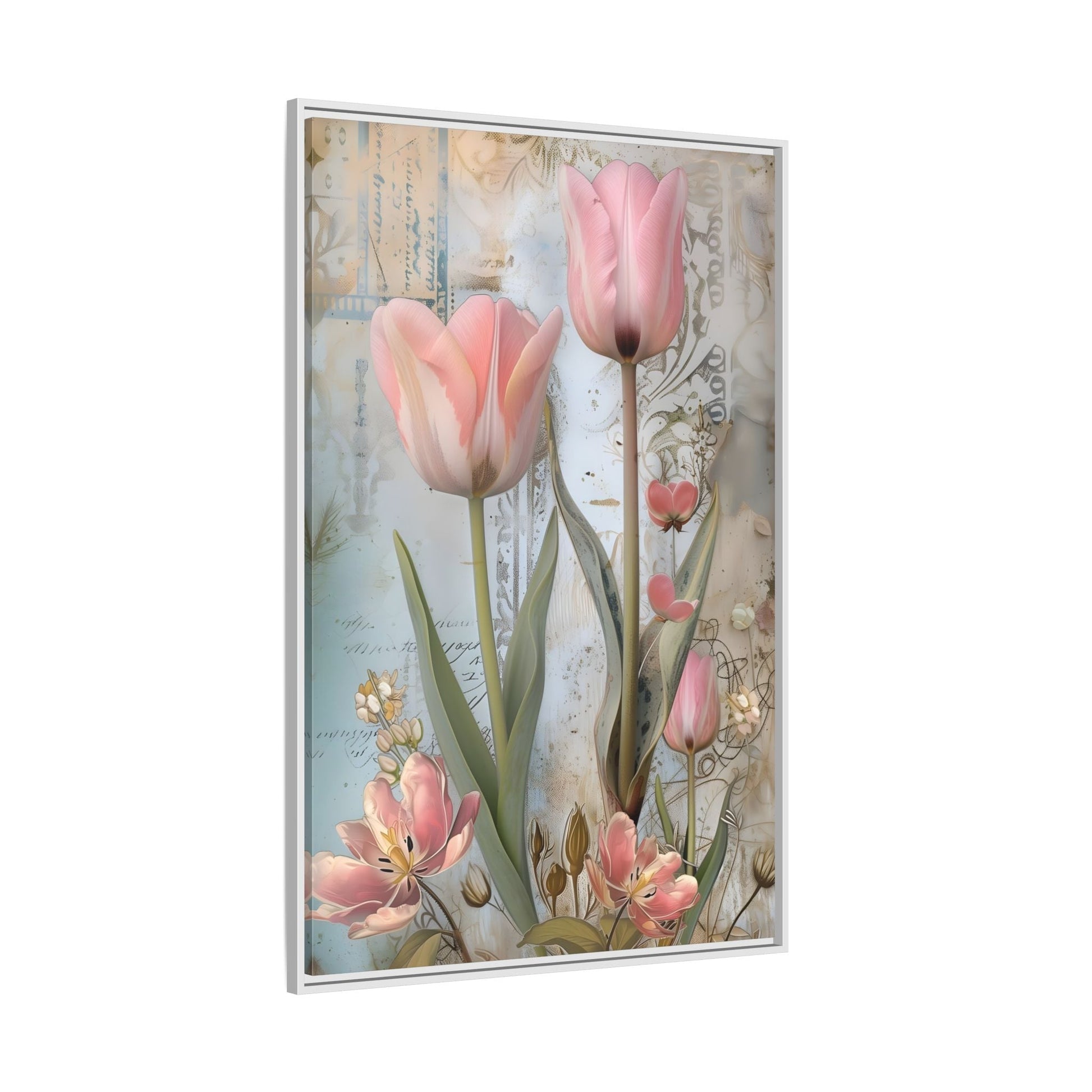 Pink Tulips Framed Canvas Floral Wall Art Prints - YesArtYes