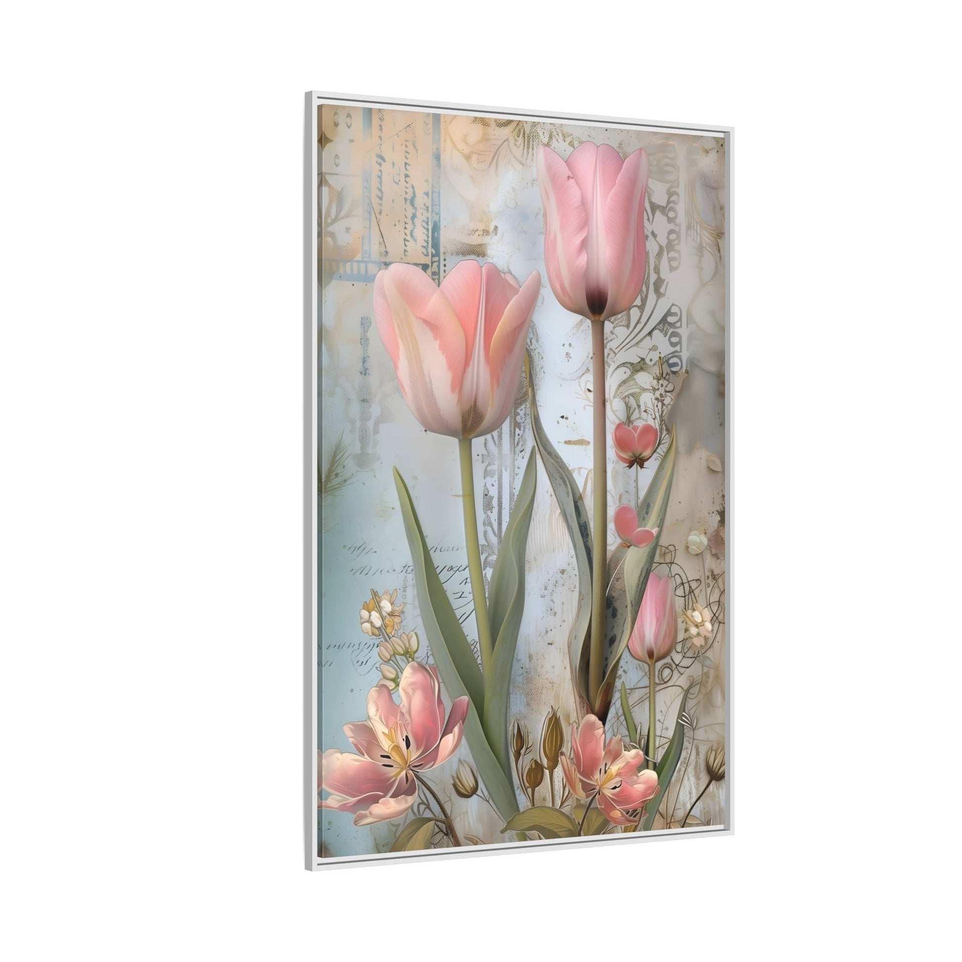 Pink Tulips Framed Canvas Floral Wall Art Prints - YesArtYes