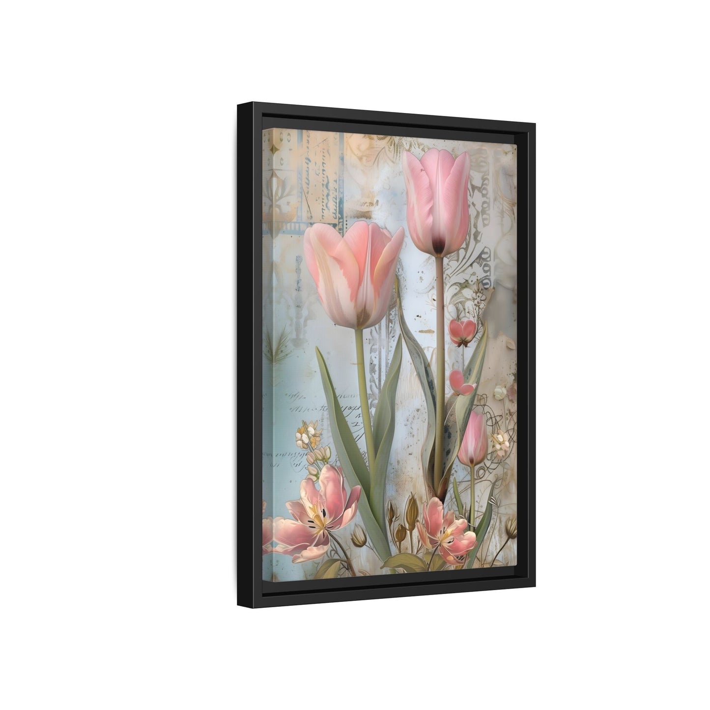 Pink Tulips Framed Canvas Floral Wall Art Prints - YesArtYes