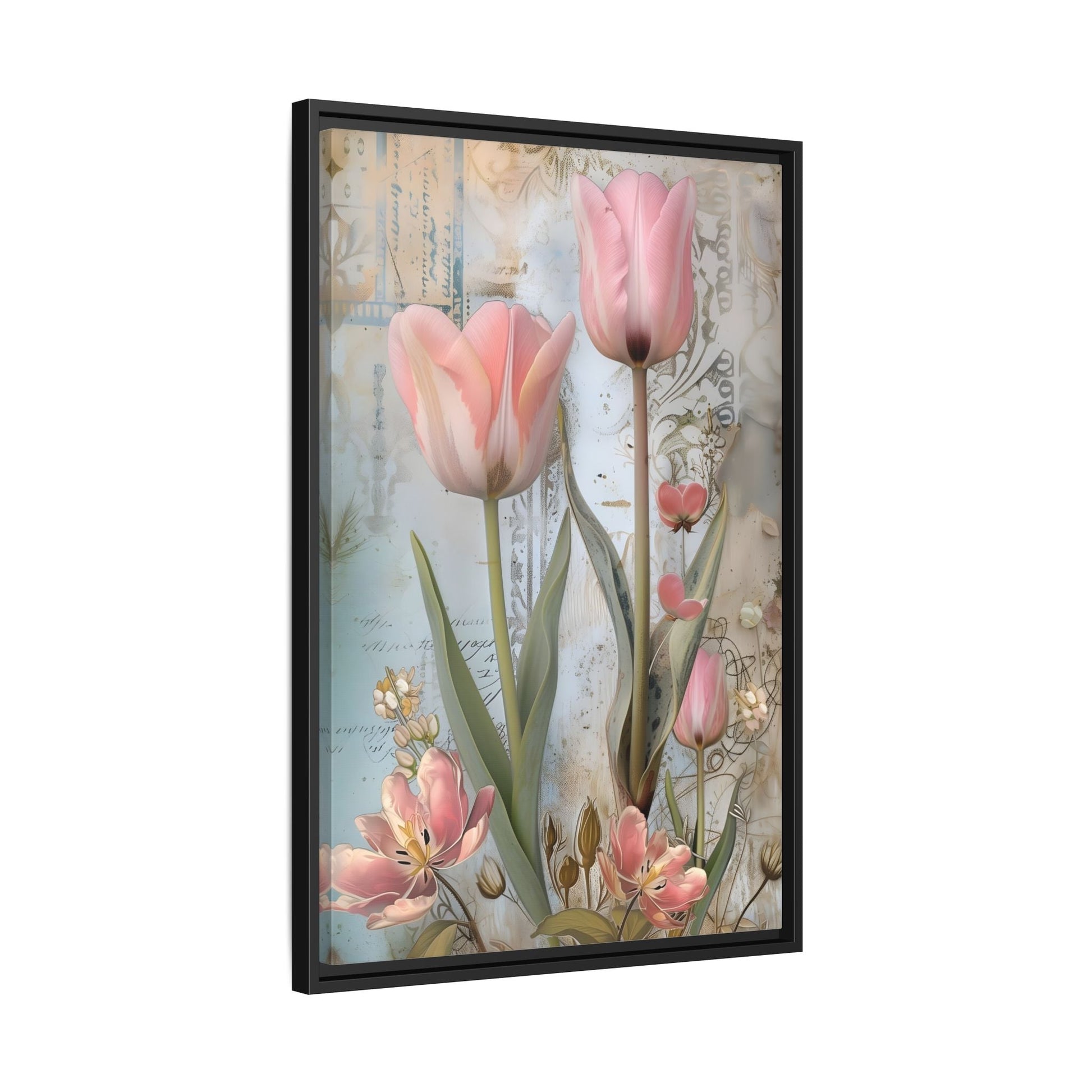 Pink Tulips Framed Canvas Floral Wall Art Prints - YesArtYes
