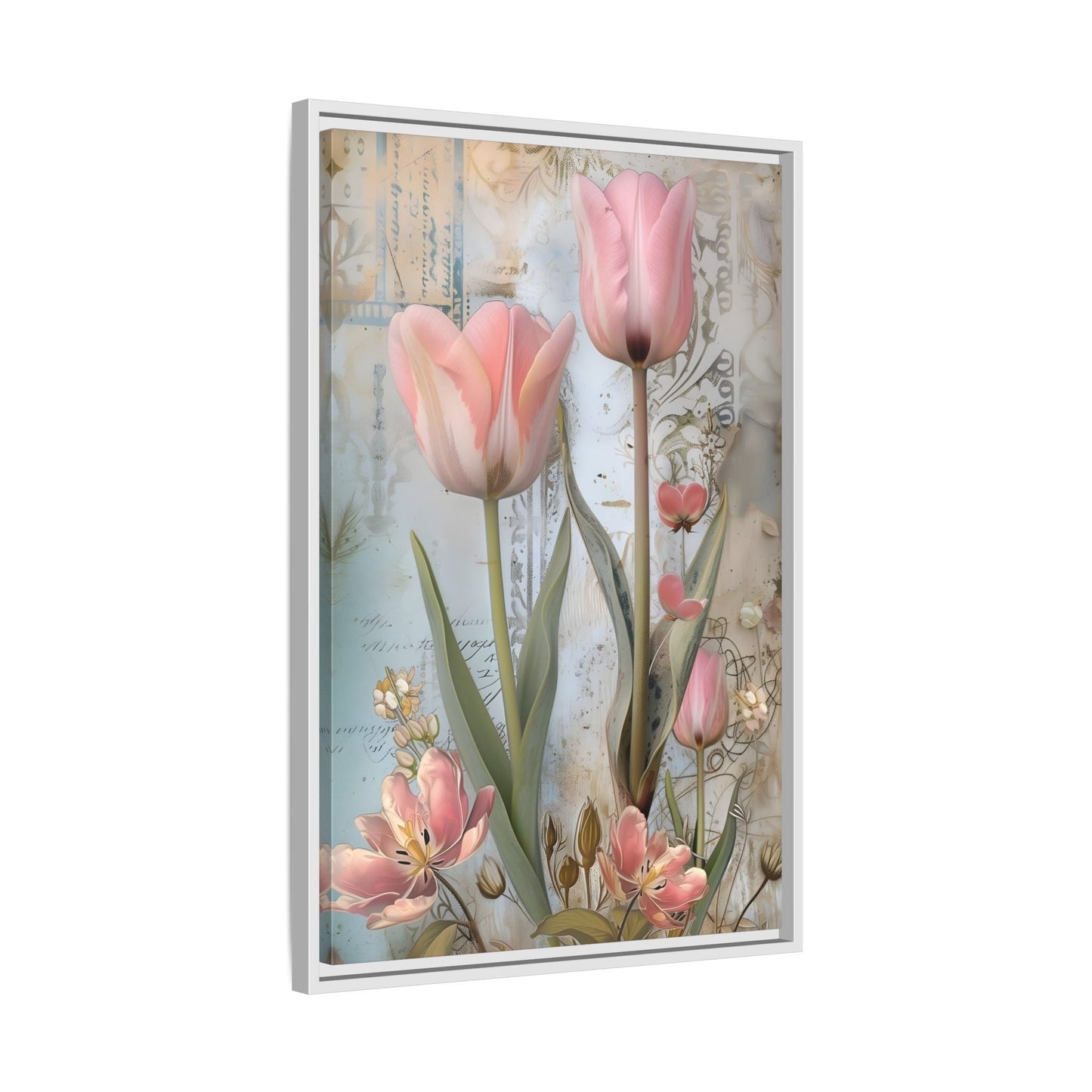 Pink Tulips Framed Canvas Floral Wall Art Prints - YesArtYes