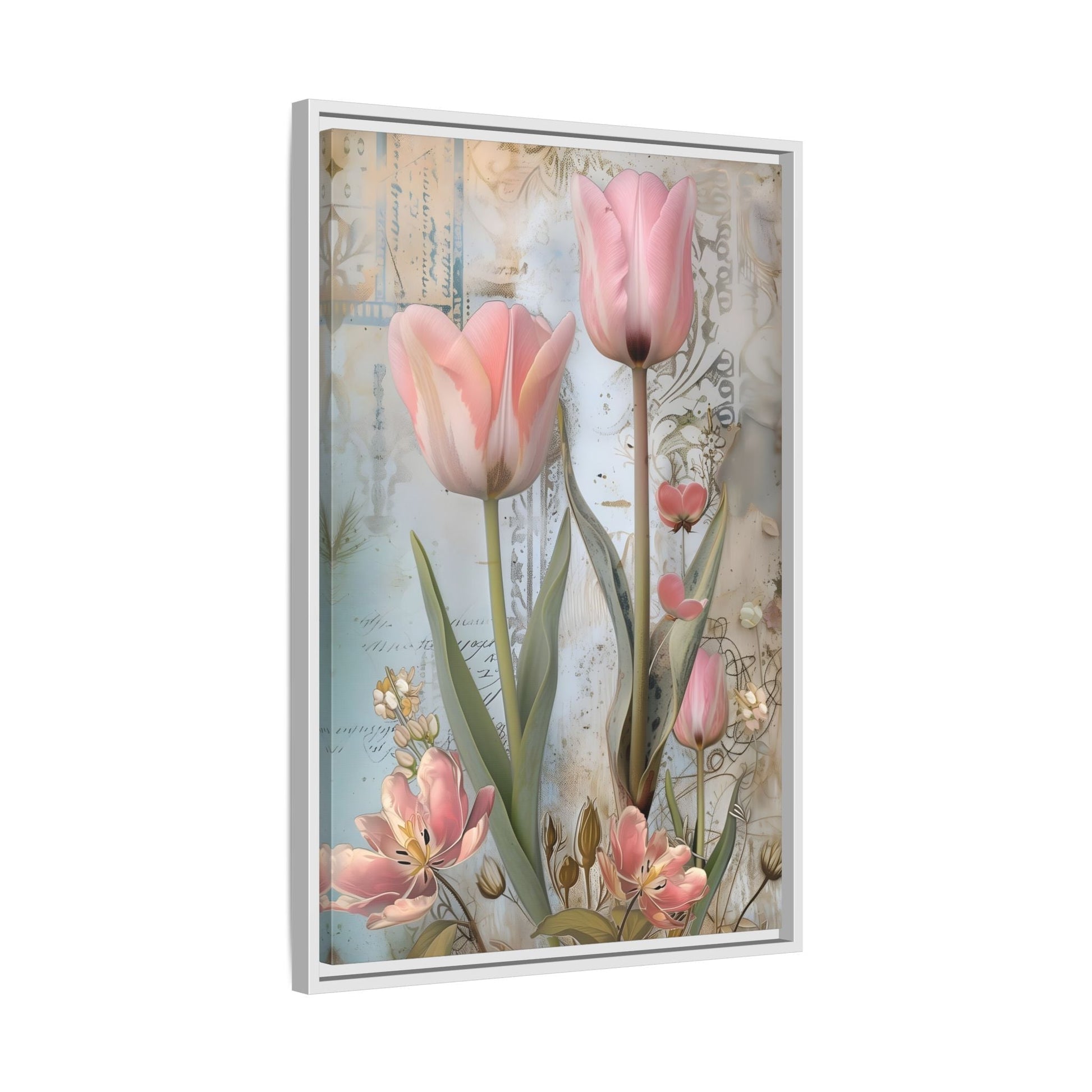 Pink Tulips Framed Canvas Floral Wall Art Prints - YesArtYes