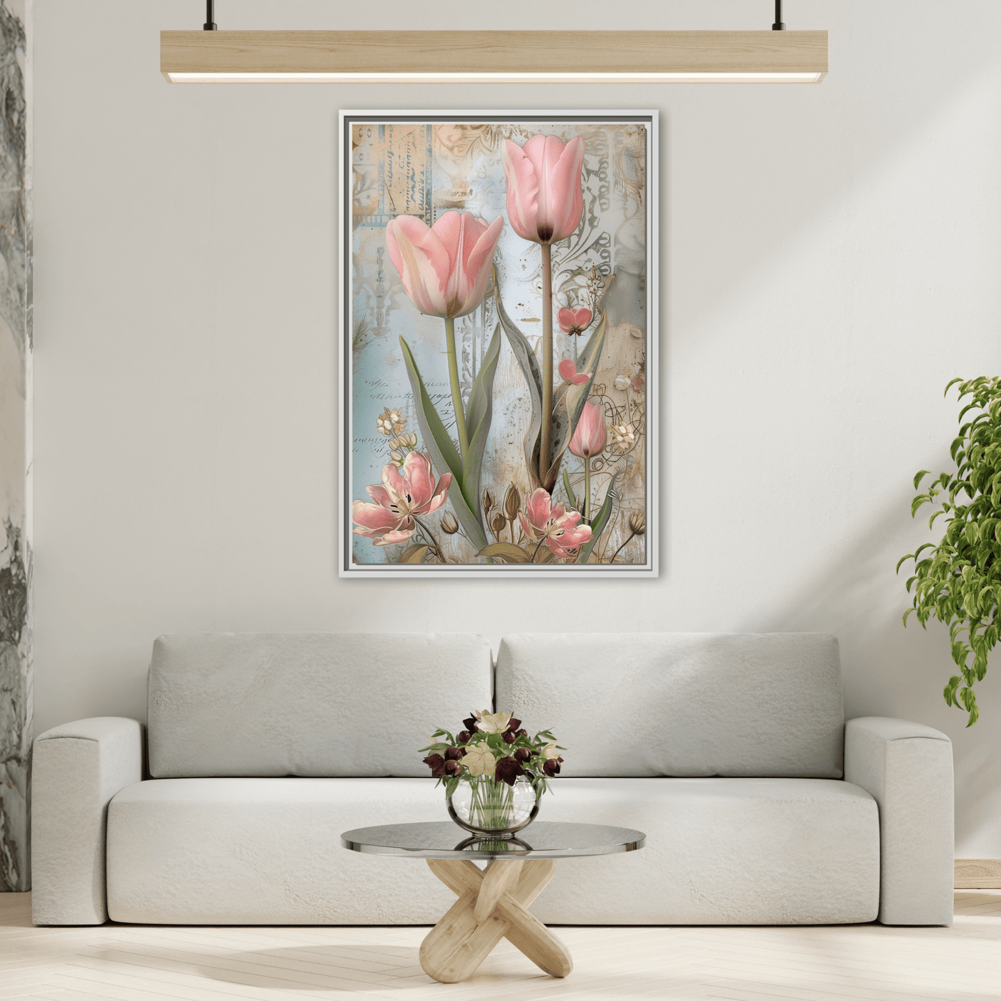 Pink Tulips Framed Canvas Floral Wall Art Prints - YesArtYes