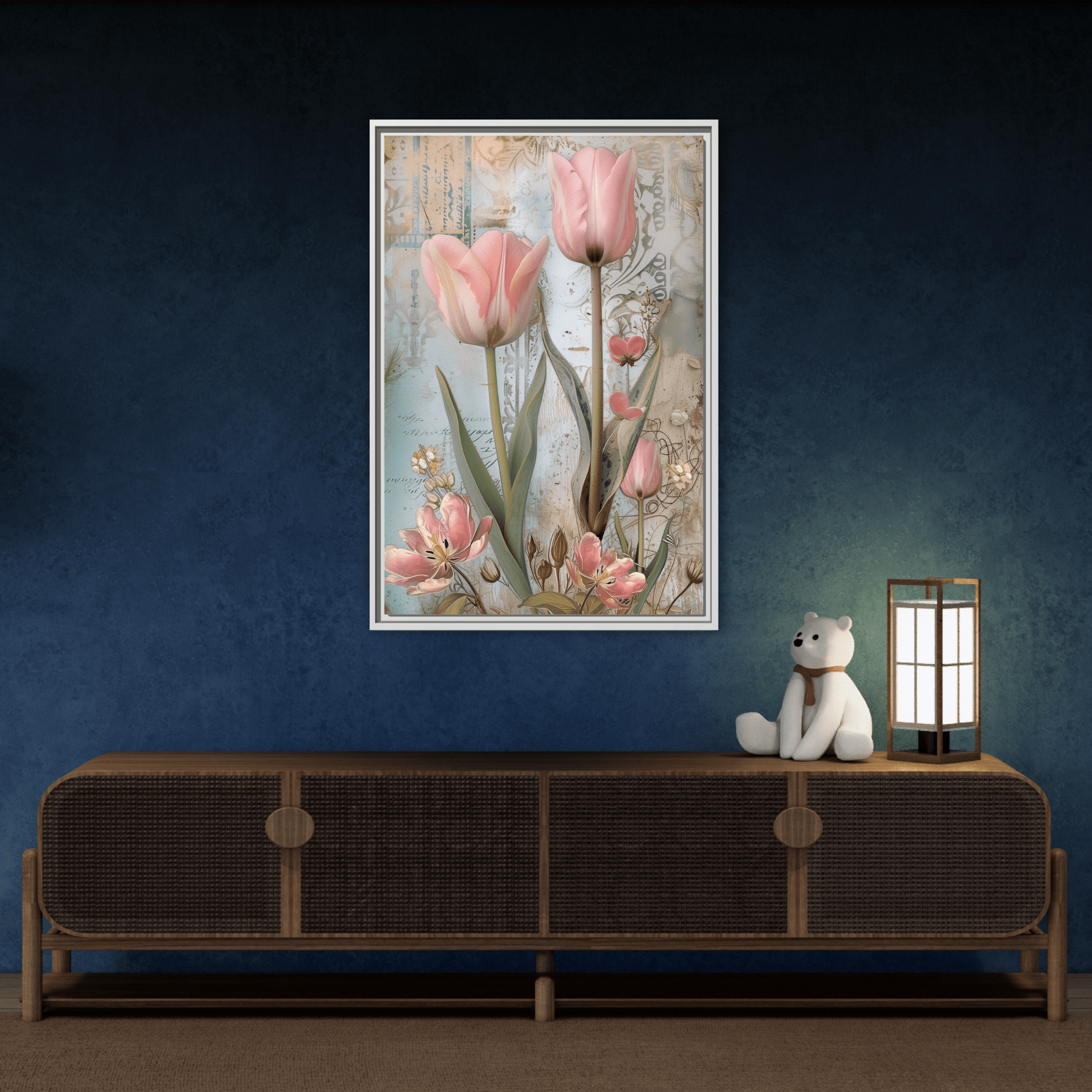 Pink Tulips Framed Canvas Floral Wall Art Prints - YesArtYes