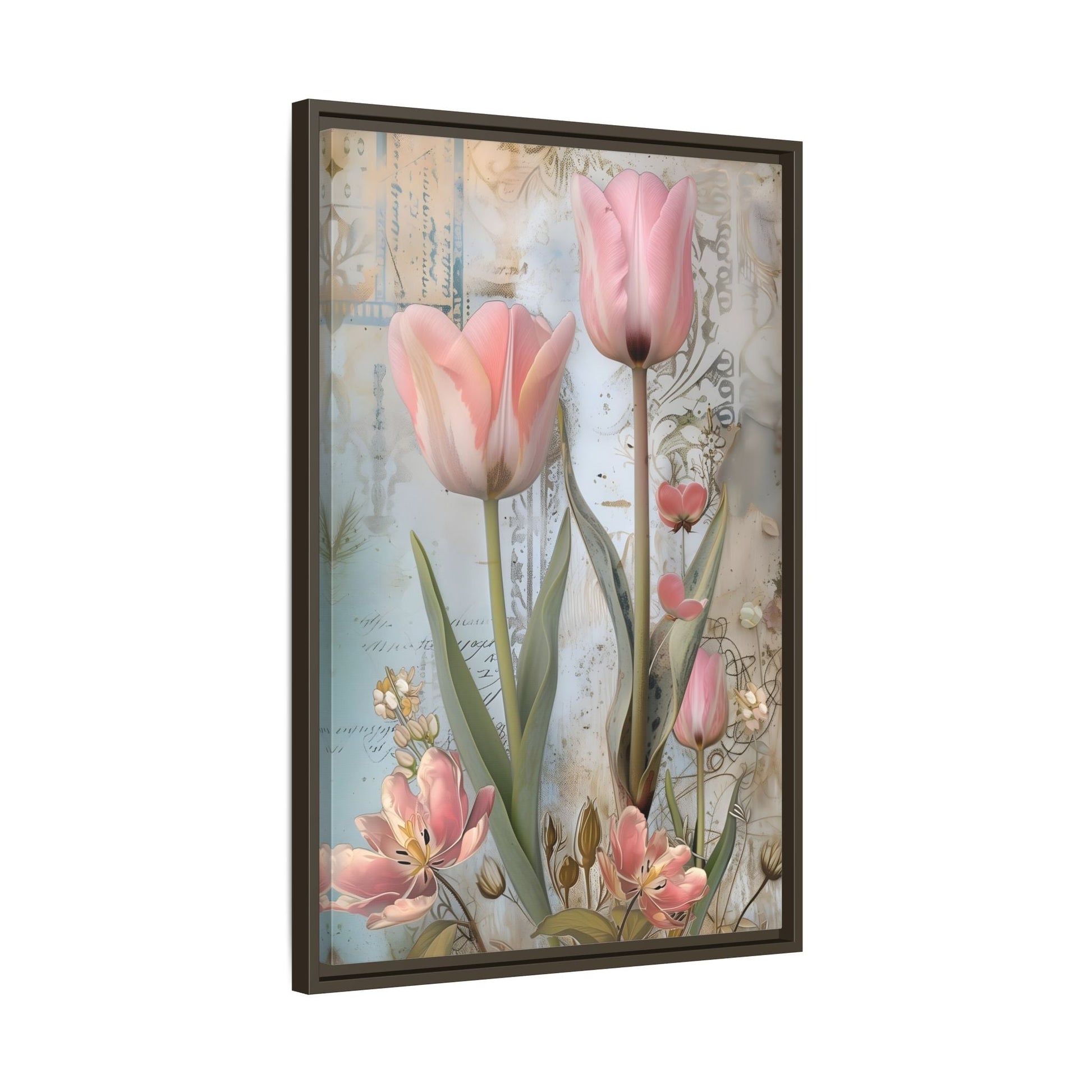 Pink Tulips Framed Canvas Floral Wall Art Prints - YesArtYes