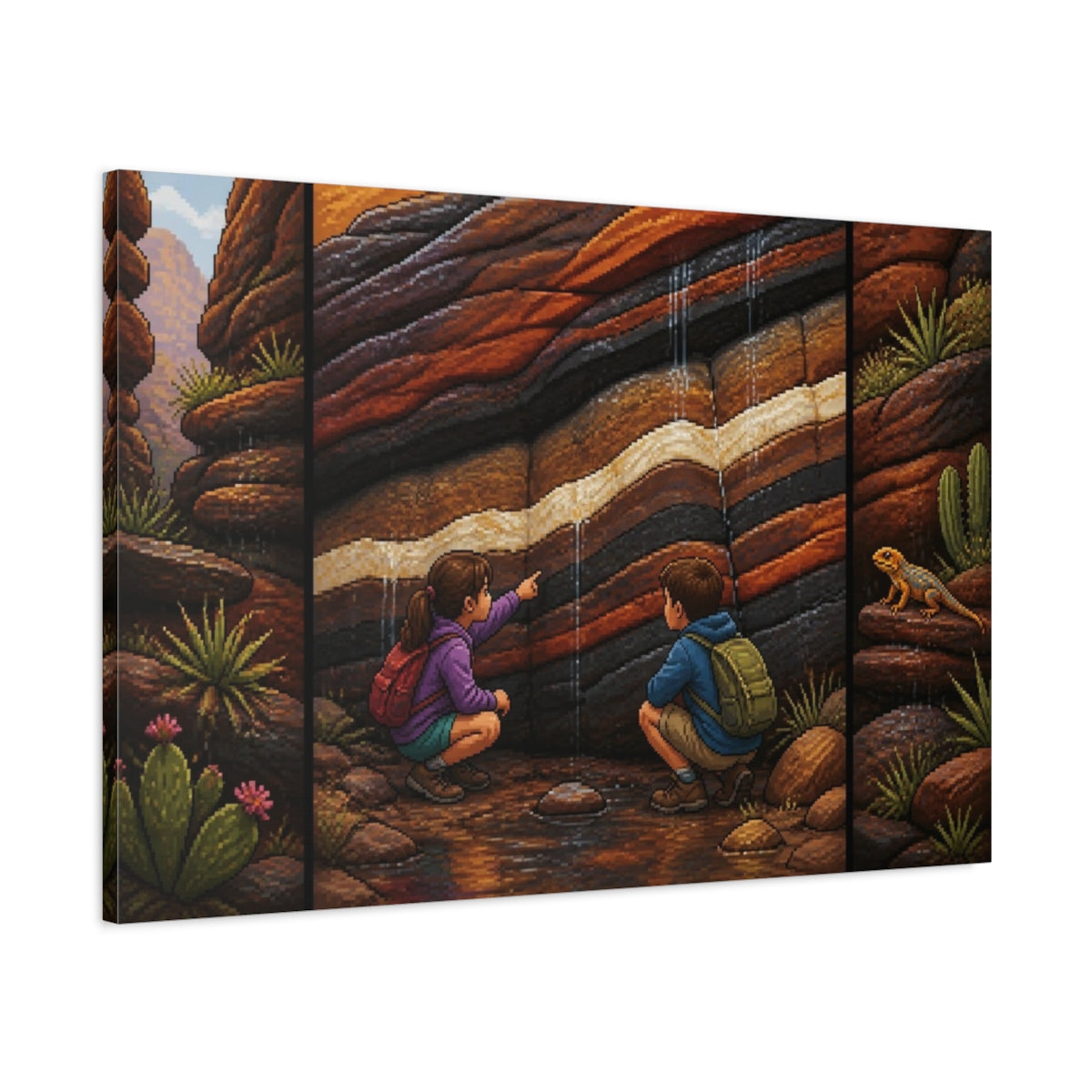 Main Mockup. Pixel-Art Sandstone Seam Discovery shown as canvas print