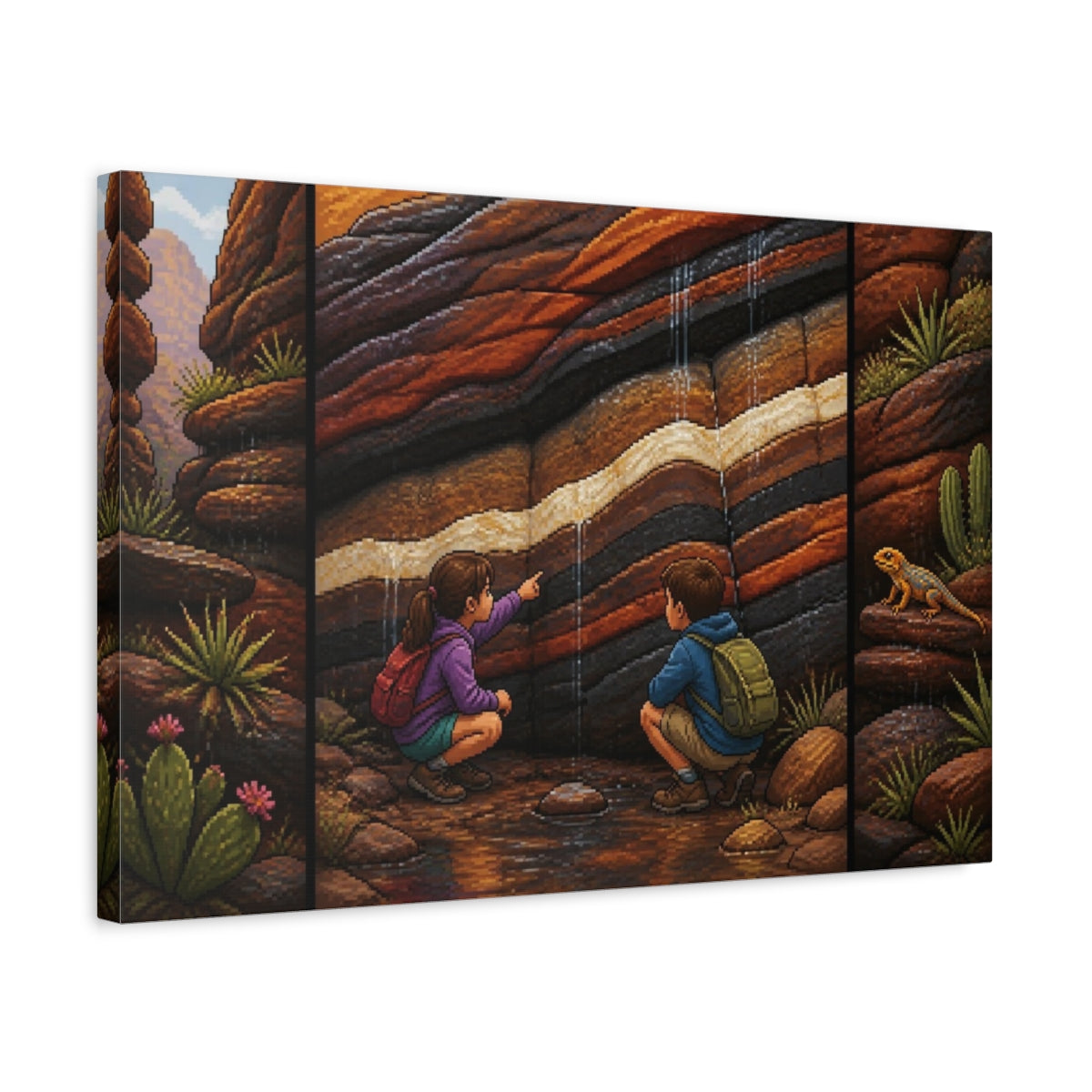 Side Mockup 3. Pixel-Art Sandstone Seam Discovery shown as canvas print