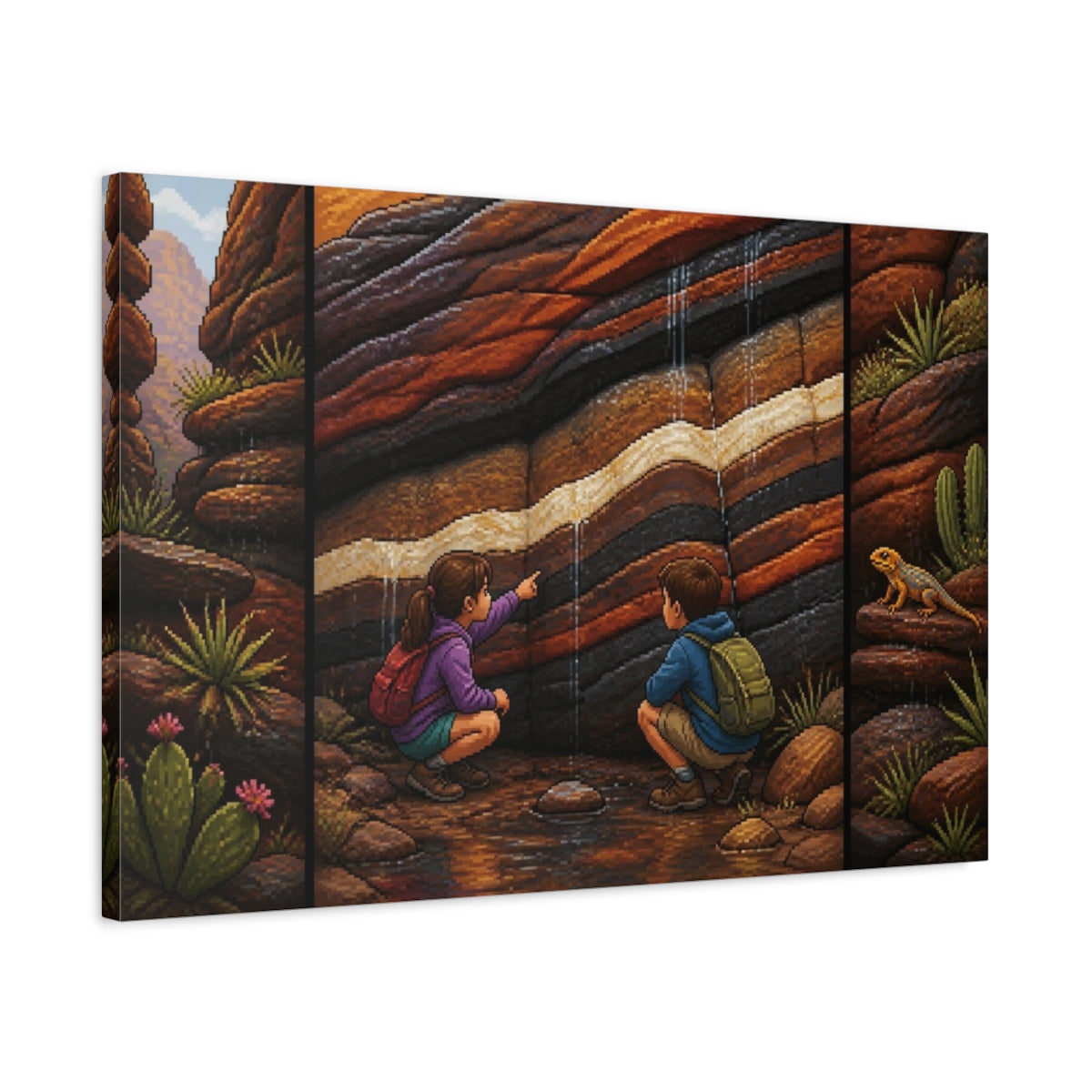 Side Mockup 2. Pixel-Art Sandstone Seam Discovery shown as canvas print