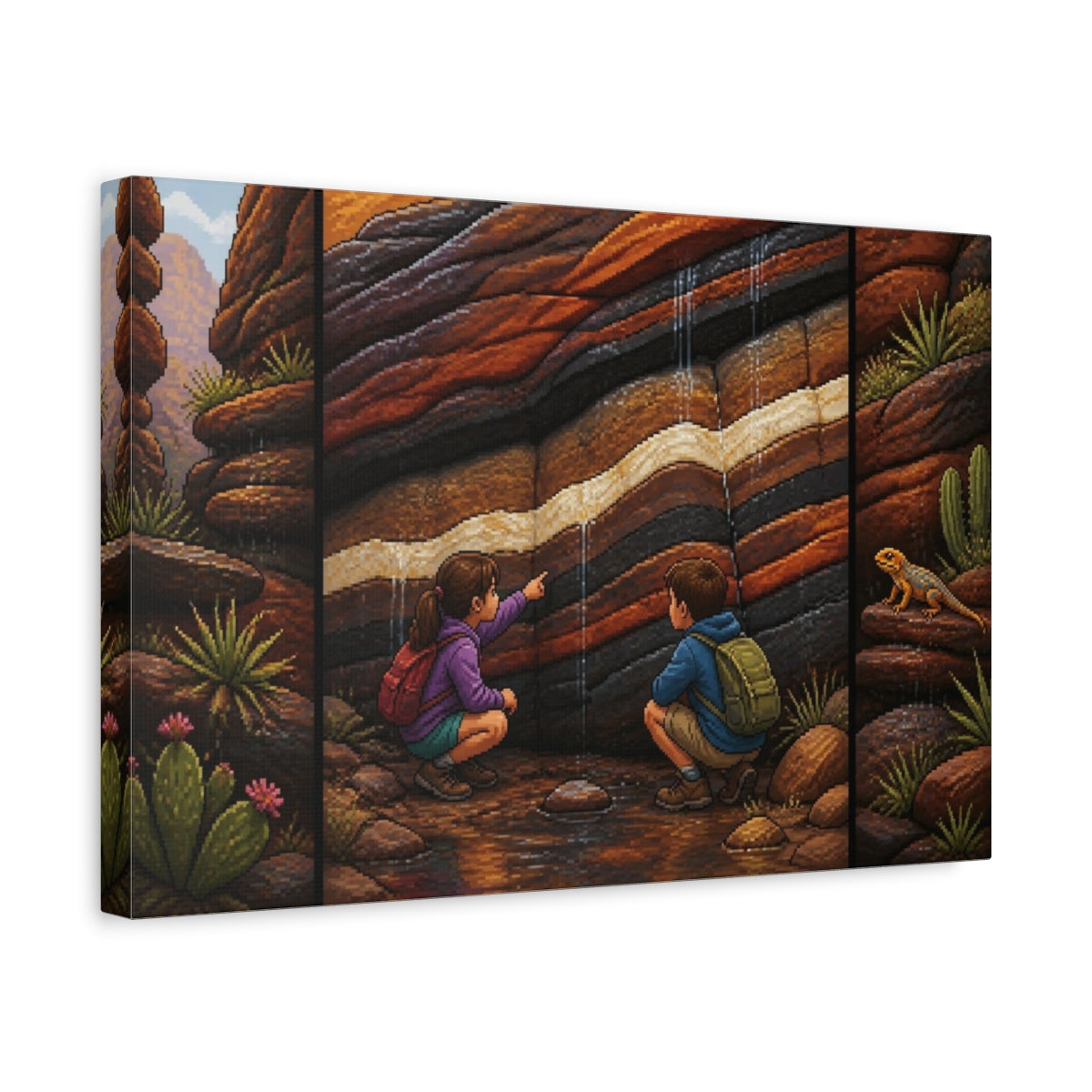 Side Mockup 4. Pixel-Art Sandstone Seam Discovery shown as canvas print