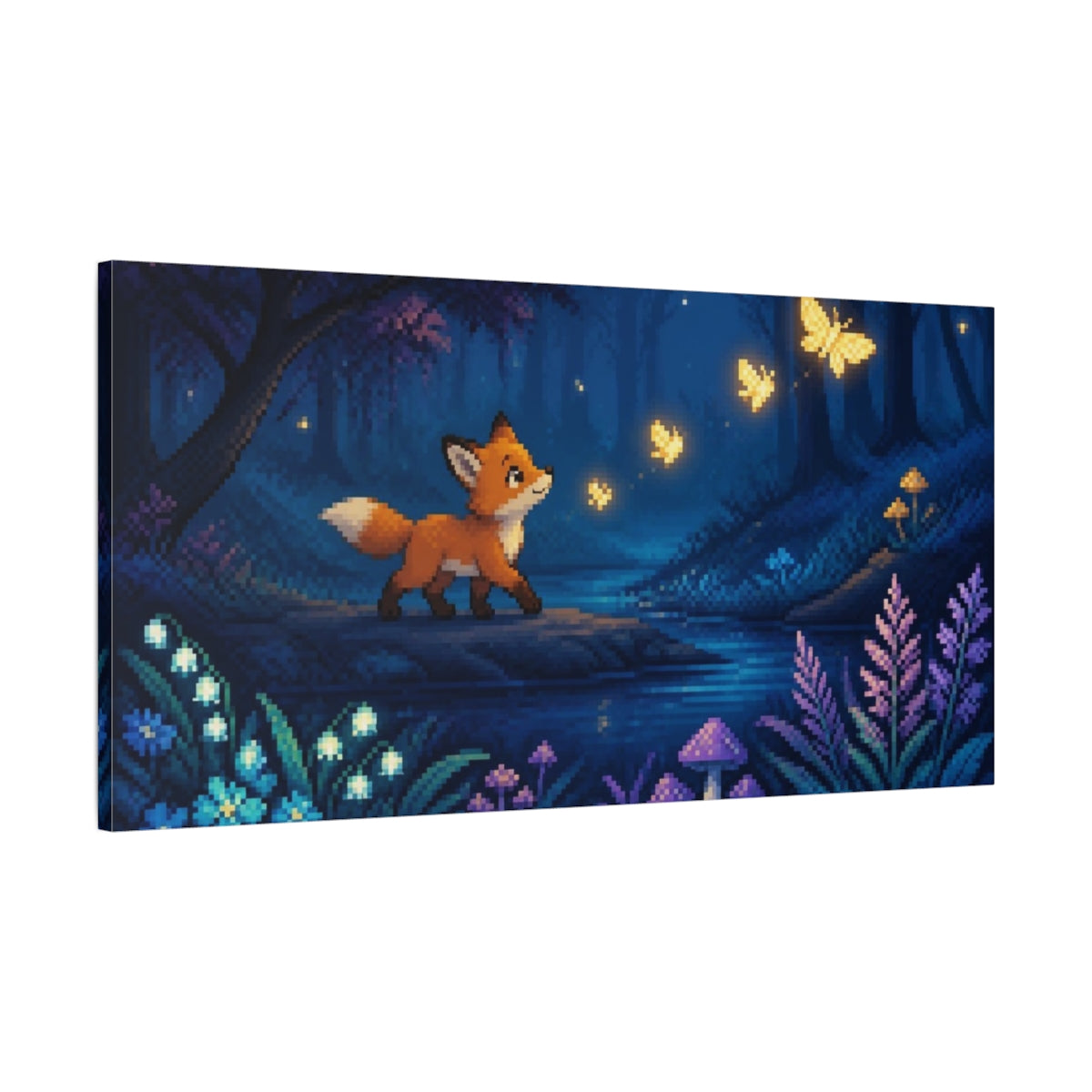 Main Mockup. Pixel Fox Cub shown as canvas print