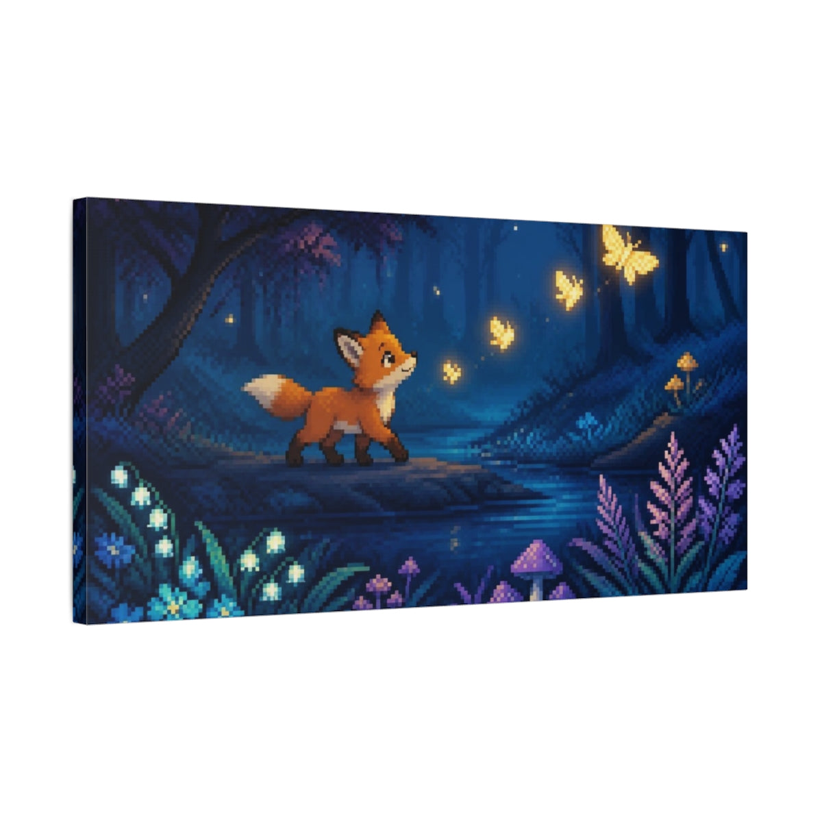 Side Mockup 1. Pixel Fox Cub shown as canvas print