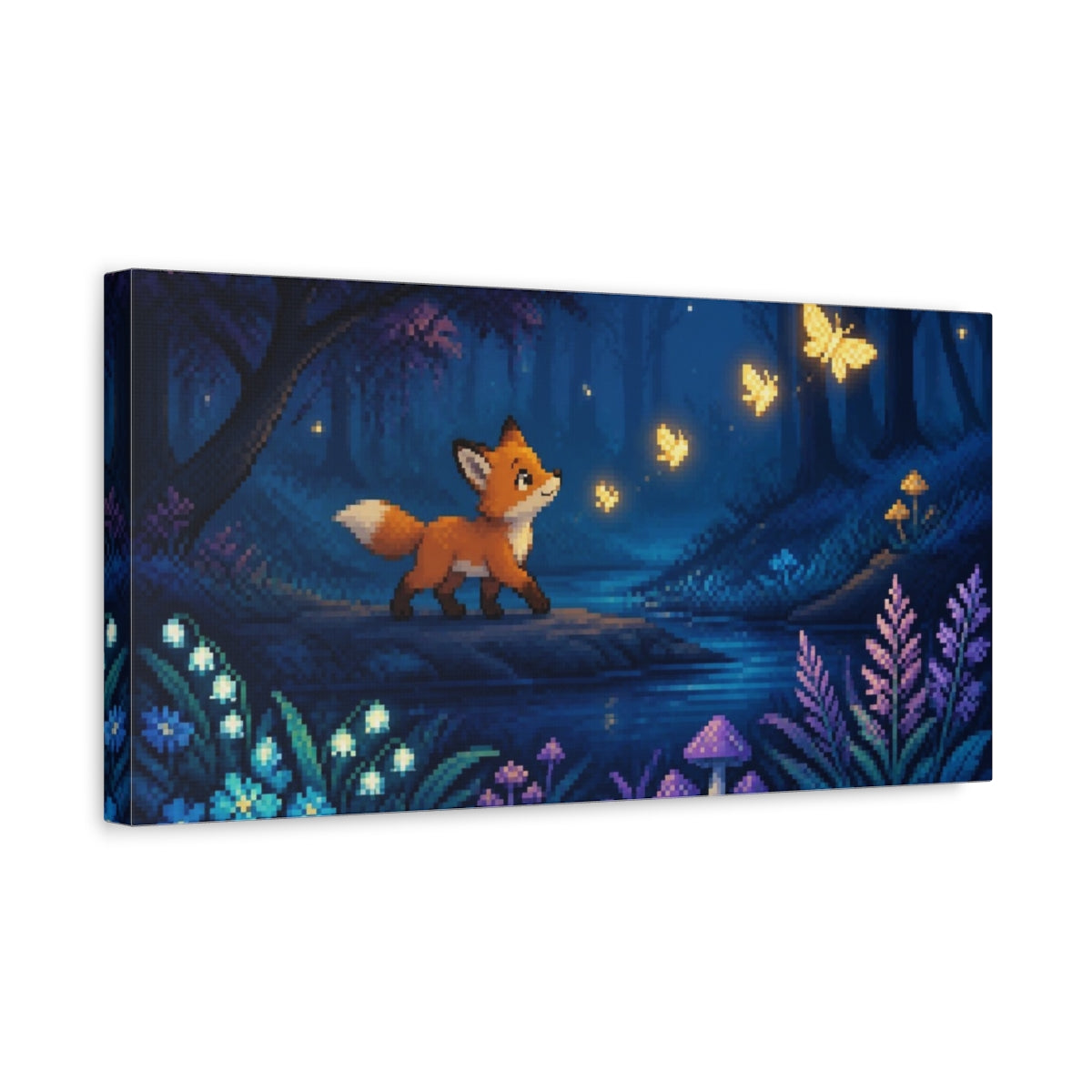 Side Mockup 3. Pixel Fox Cub shown as canvas print