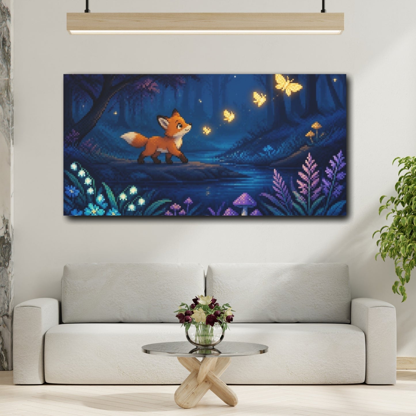 Mockup 2. Pixel Fox Cub shown as canvas print