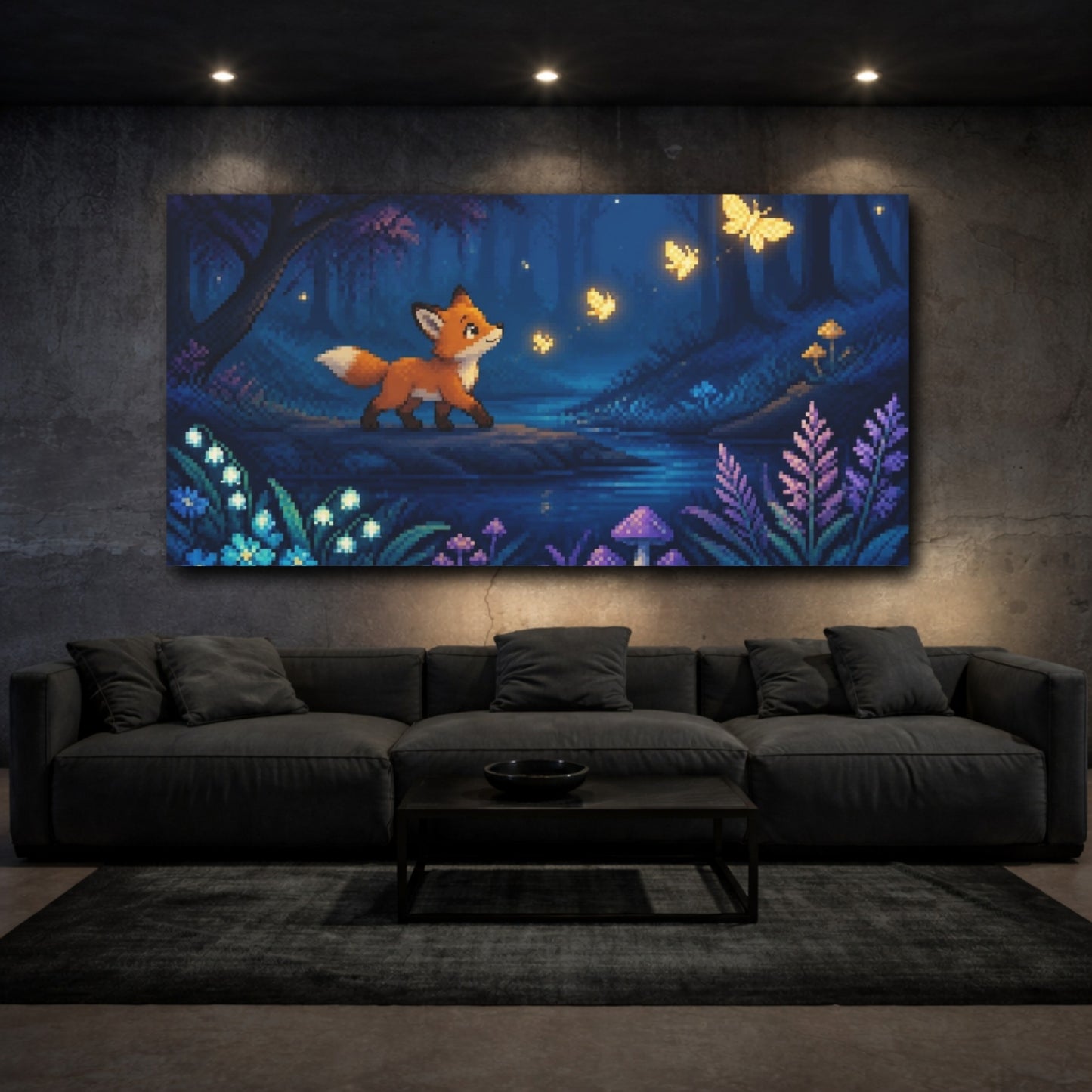 Mockup 3. Pixel Fox Cub shown as canvas print