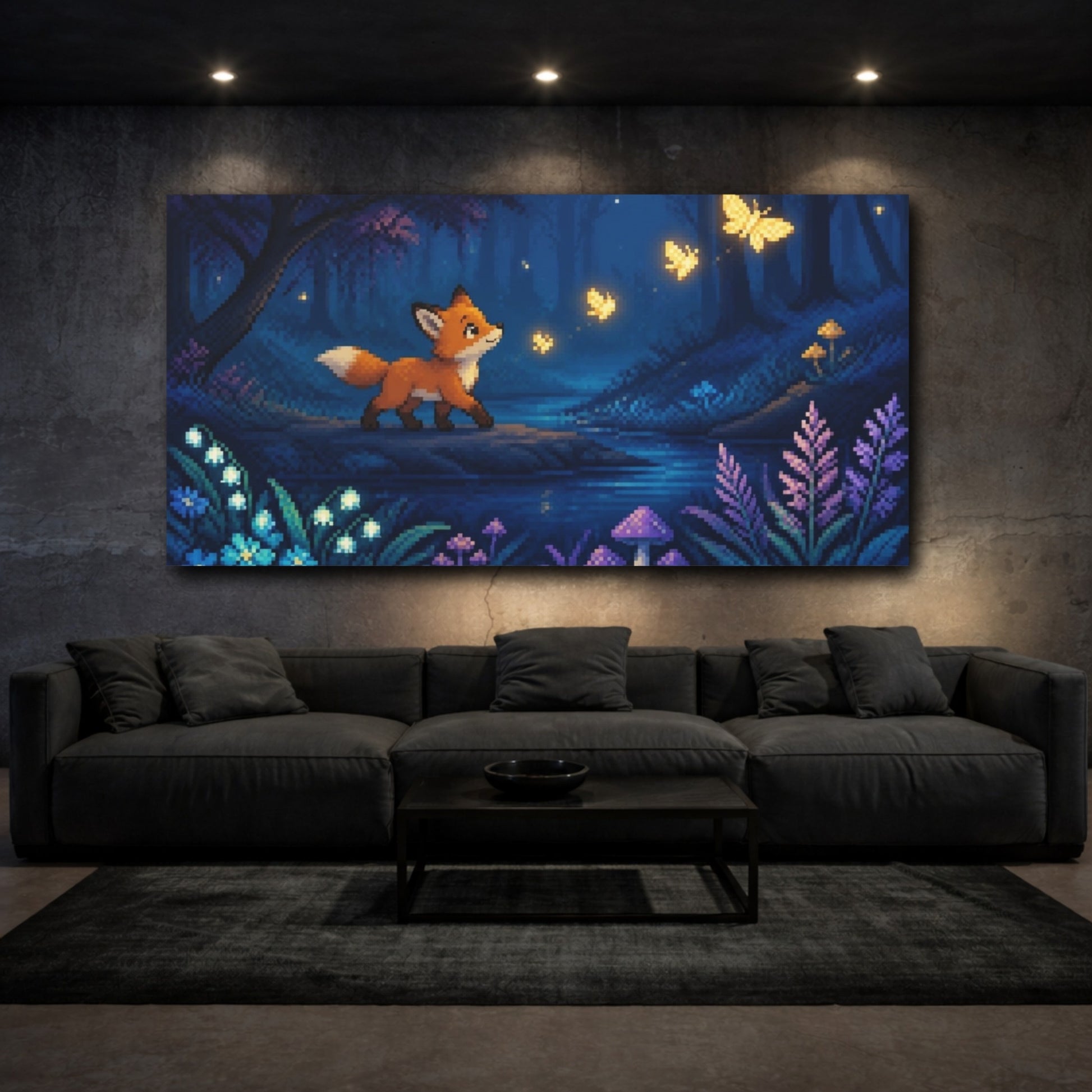 Mockup 3. Pixel Fox Cub shown as canvas print