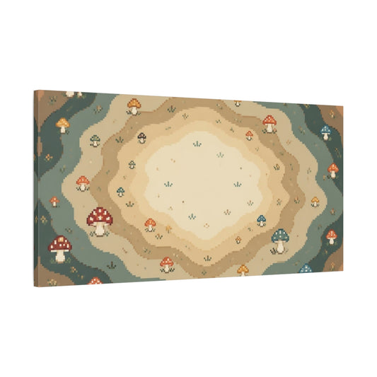 Main Mockup. Pixel Mushroom Rings shown as canvas print