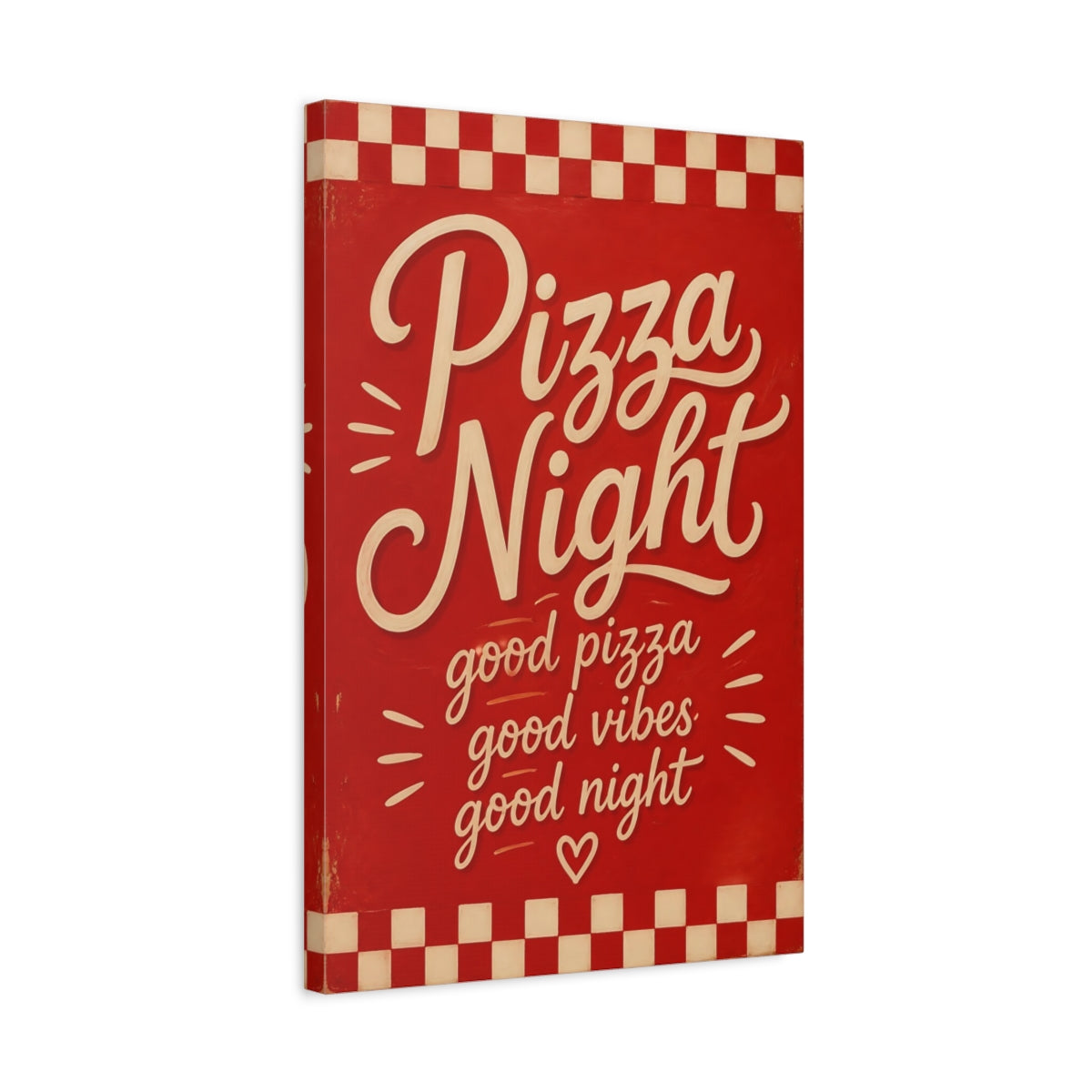 Side Mockup 3. Pizza Night Quotes shown as canvas print
