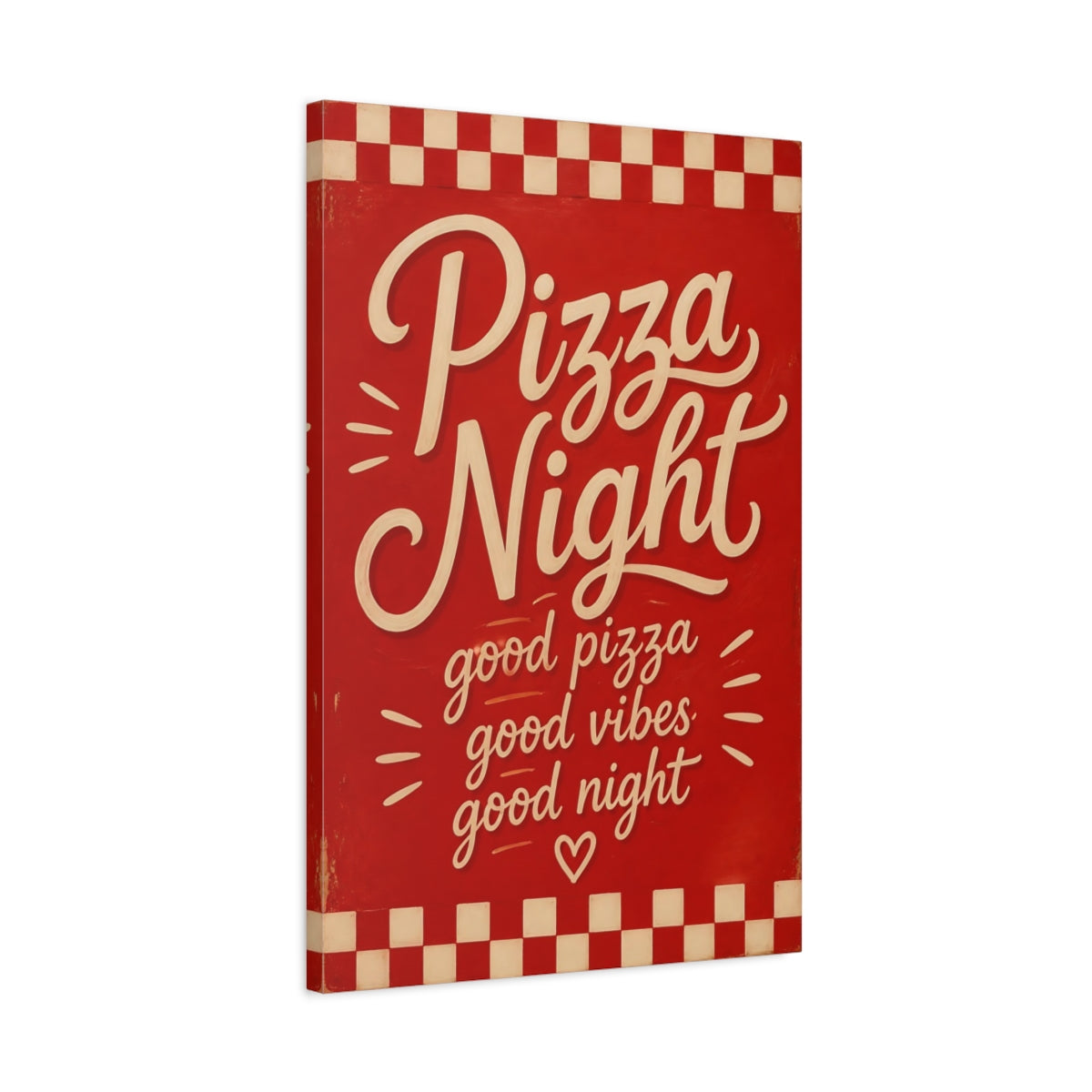Side Mockup 2. Pizza Night Quotes shown as canvas print