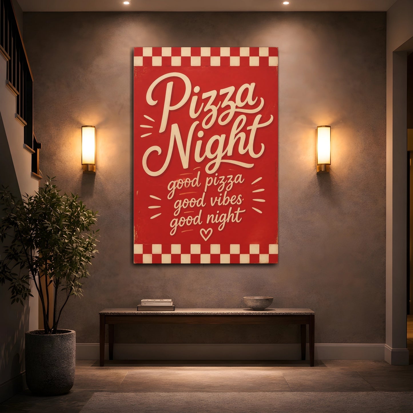 Mockup 2. Pizza Night Quotes shown as canvas print