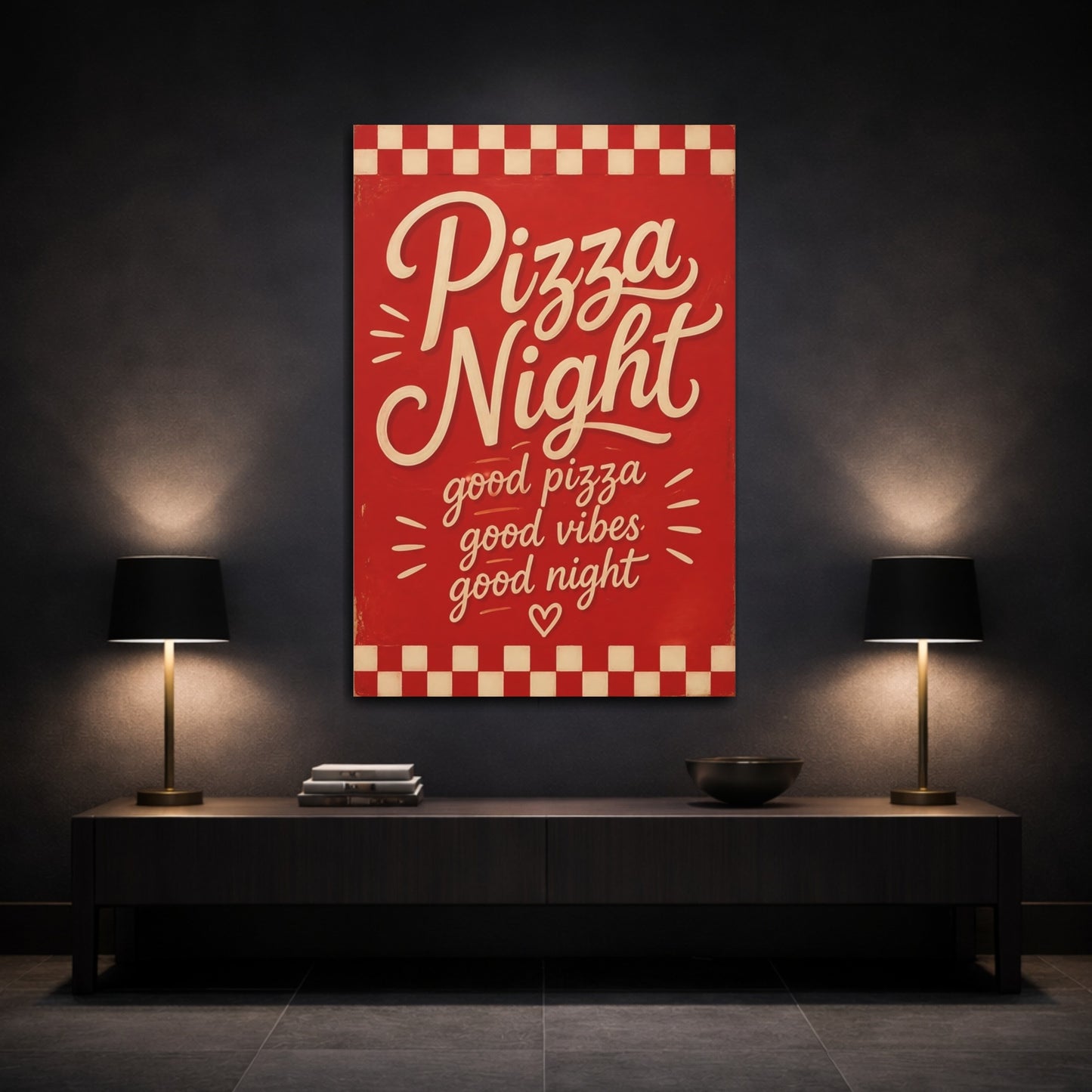 Mockup 3. Pizza Night Quotes shown as canvas print