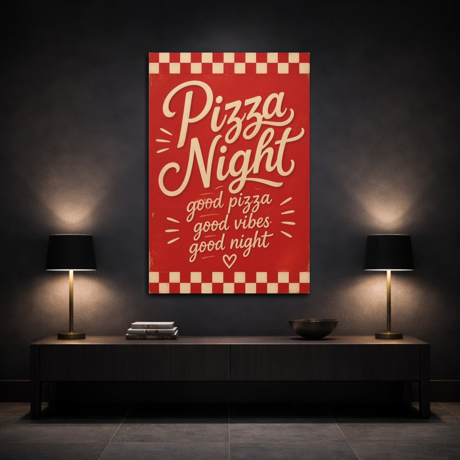 Mockup 3. Pizza Night Quotes shown as canvas print