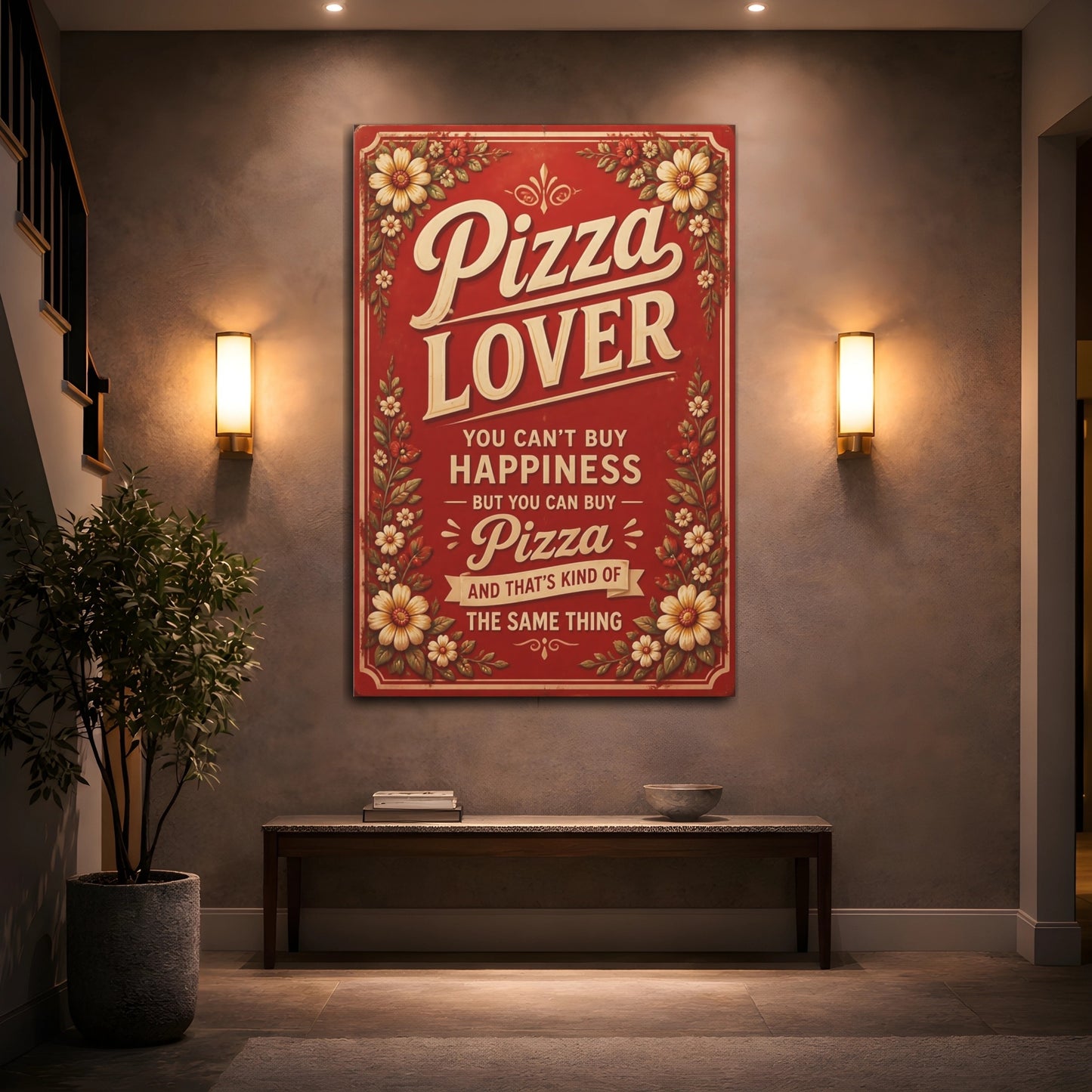 Mockup 2. Pizza Quotes Sign shown as canvas print