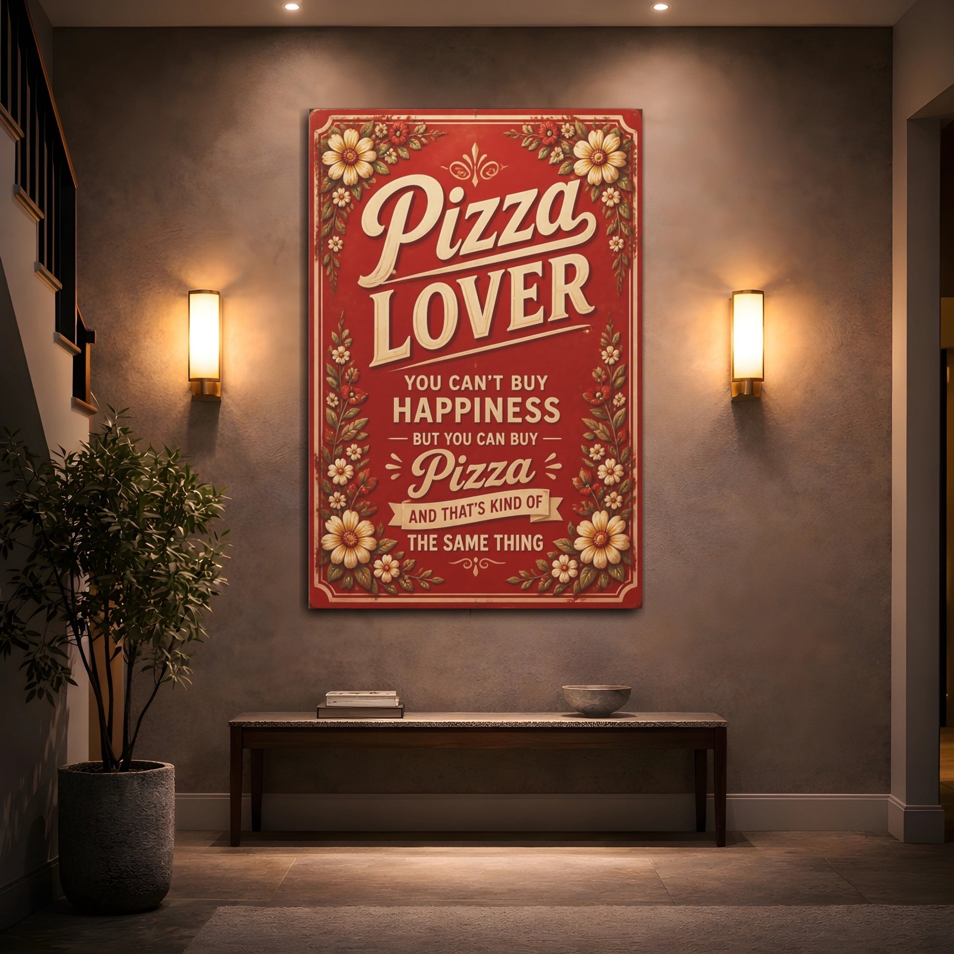 Mockup 2. Pizza Quotes Sign shown as canvas print