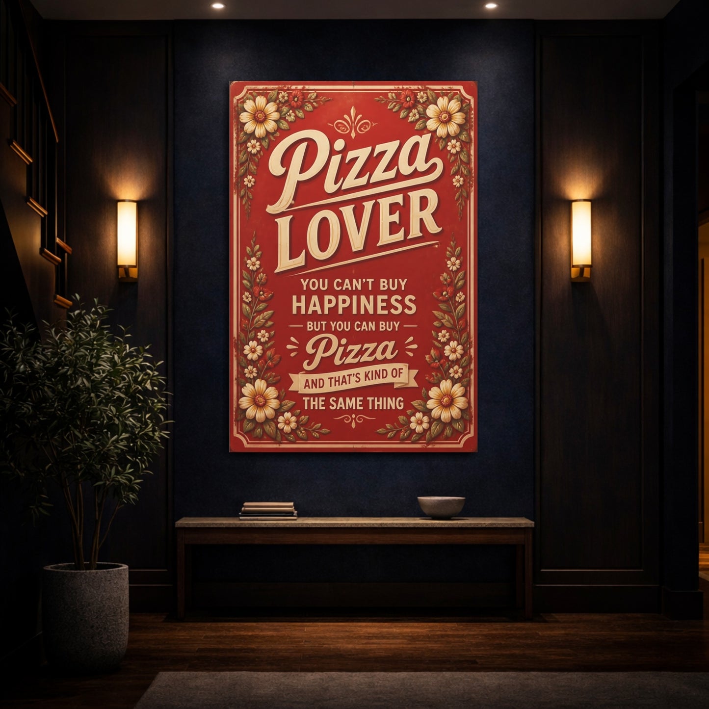 Mockup 4. Pizza Quotes Sign shown as canvas print