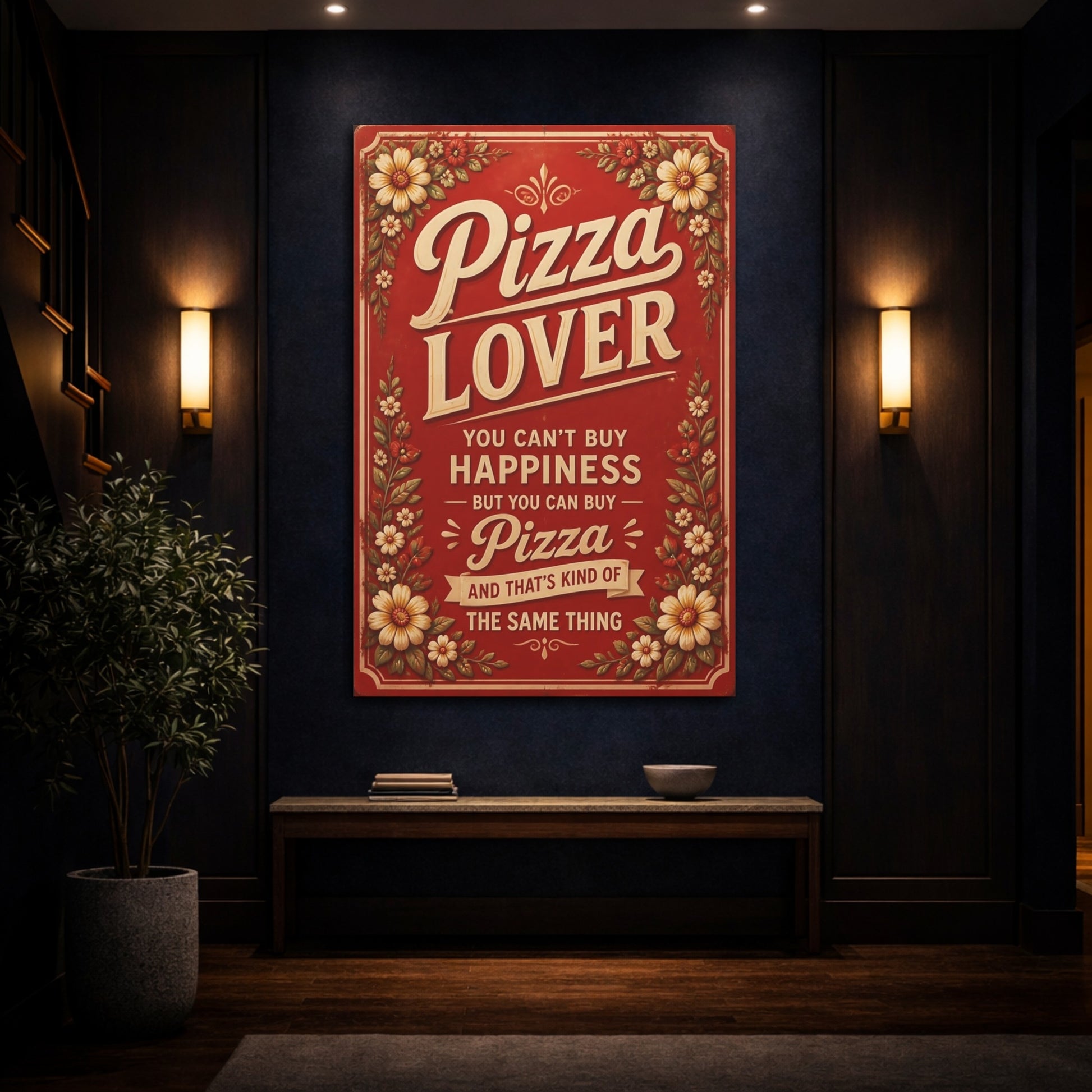 Mockup 4. Pizza Quotes Sign shown as canvas print