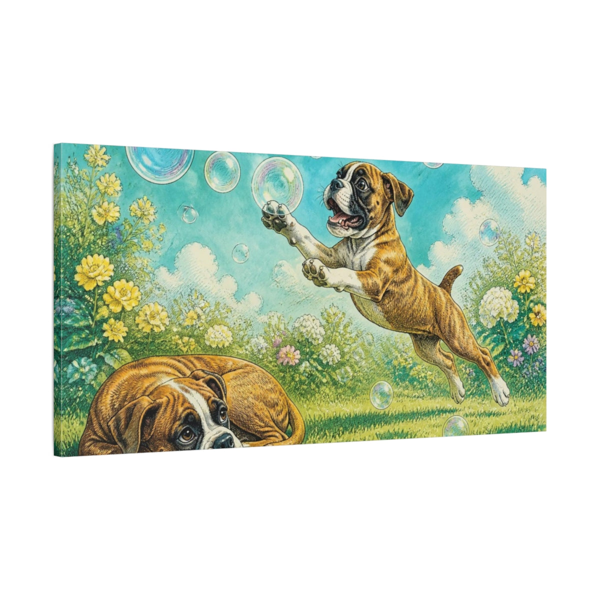 Main Mockup. Playful Boxer Pets shown as canvas print