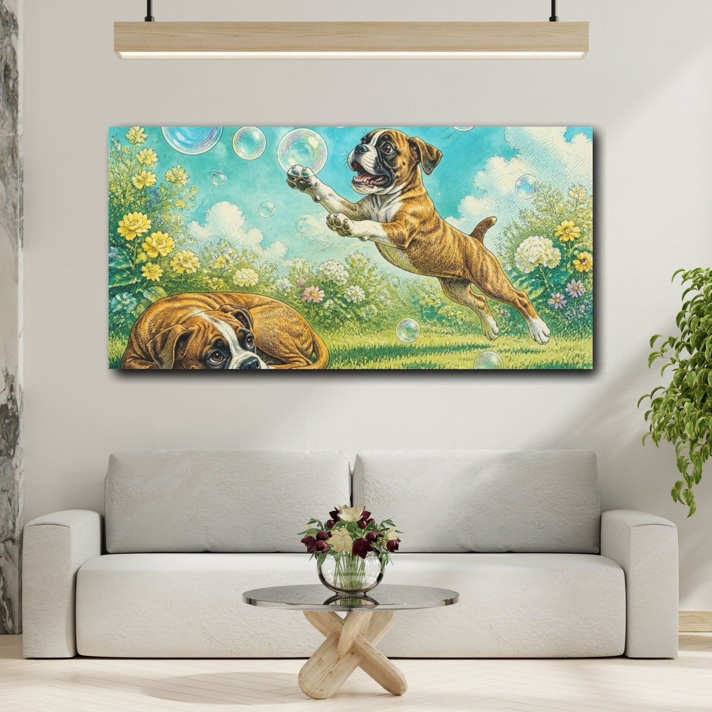 Mockup 2. Playful Boxer Pets shown as canvas print