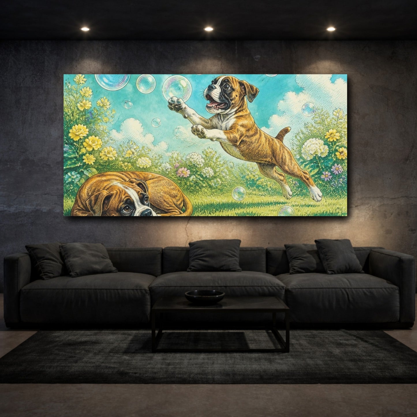 Mockup 3. Playful Boxer Pets shown as canvas print