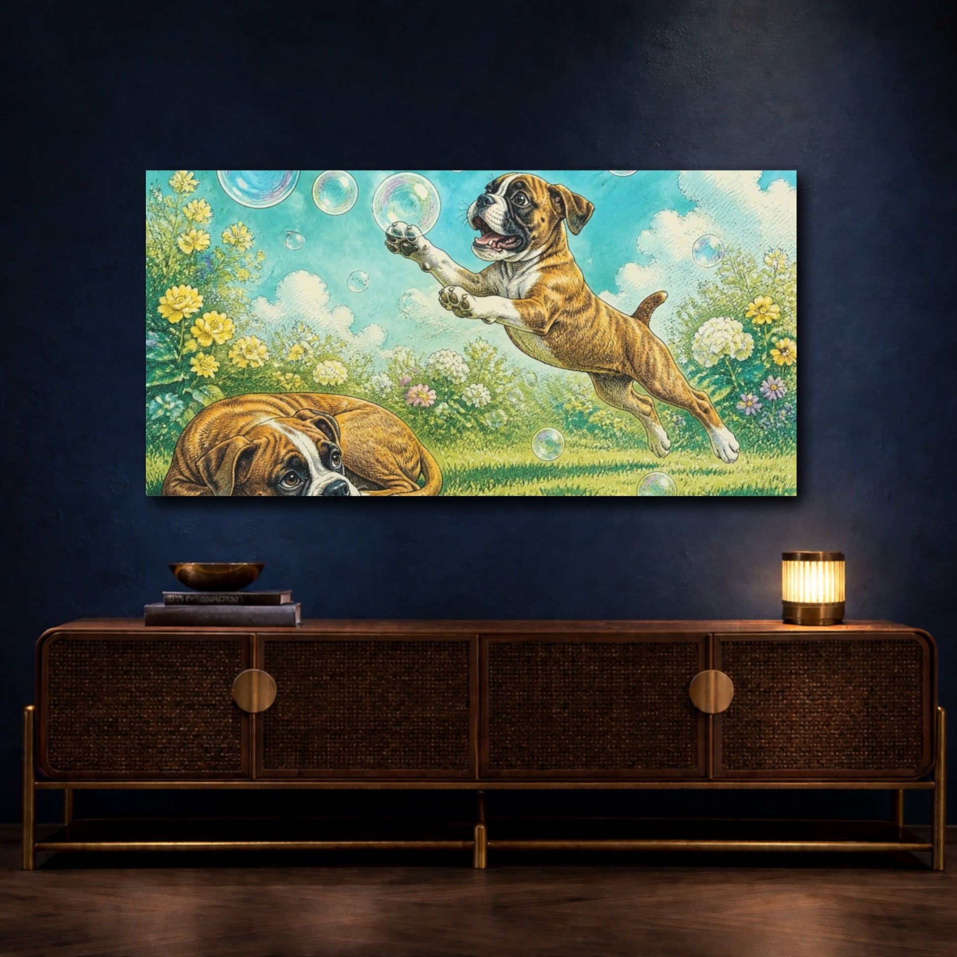 Mockup 4. Playful Boxer Pets shown as canvas print