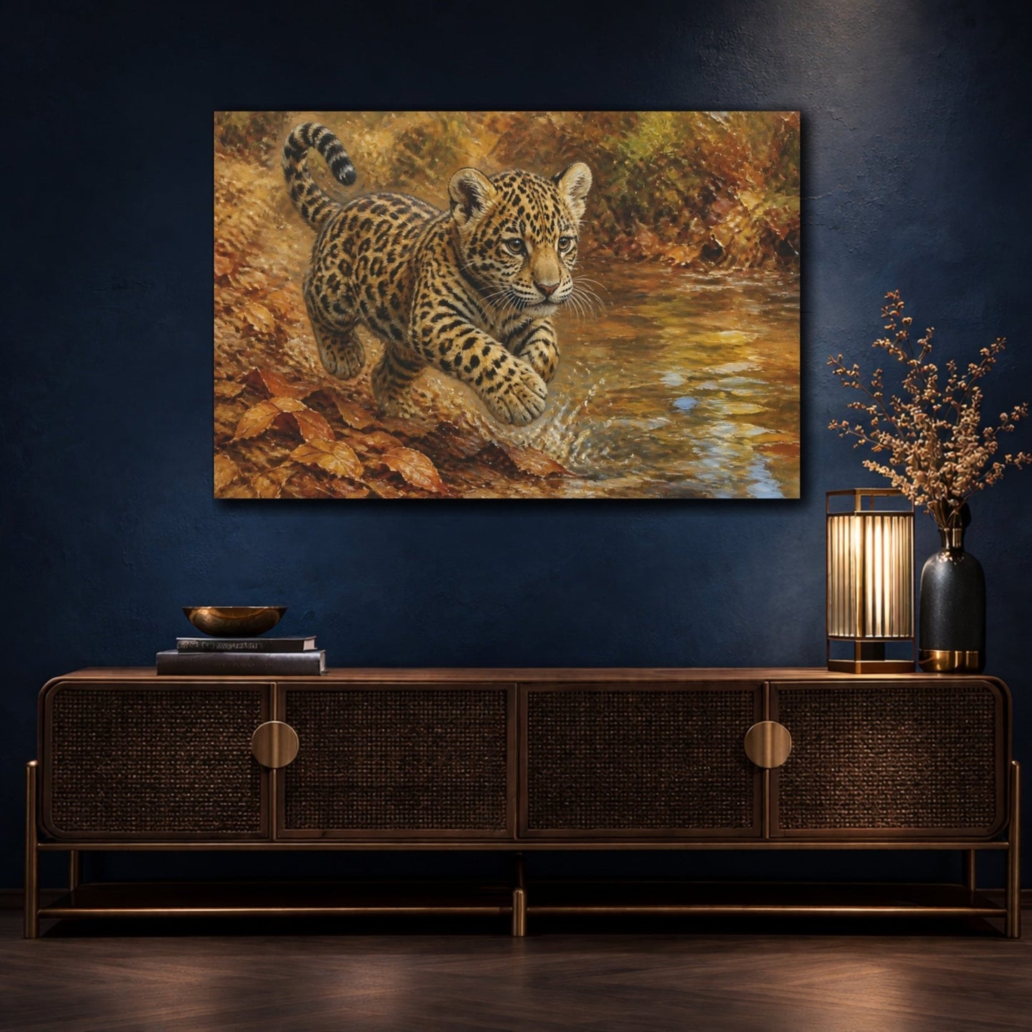 Playful Jaguar Cub Animal Canvas Print Wall Art – Living Room Decor, Above Console Table - YesArtYes